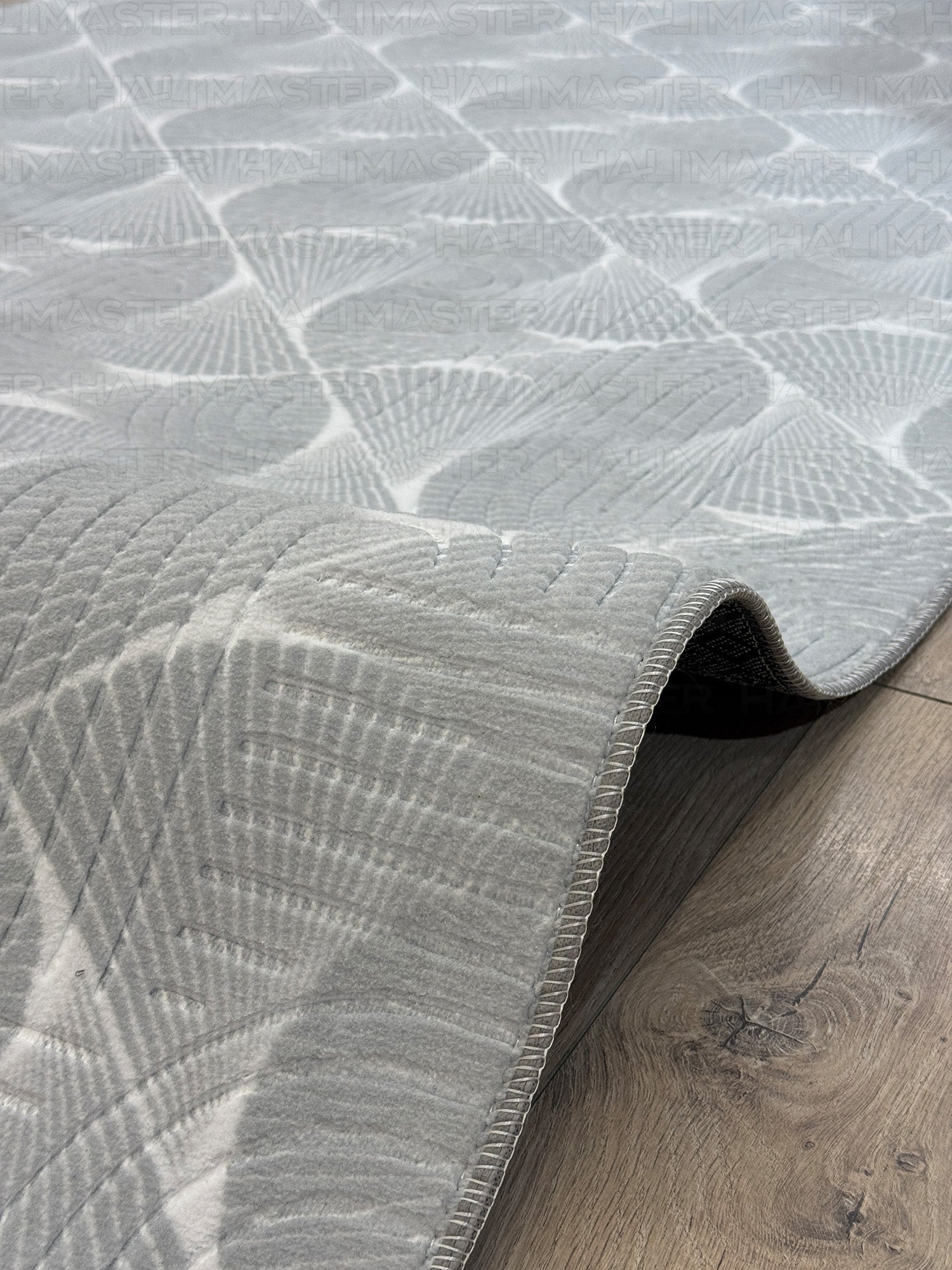 Jel Özel Ölçü Gri Yelpaze Desenli Kaymaz Taban Kesme Halı