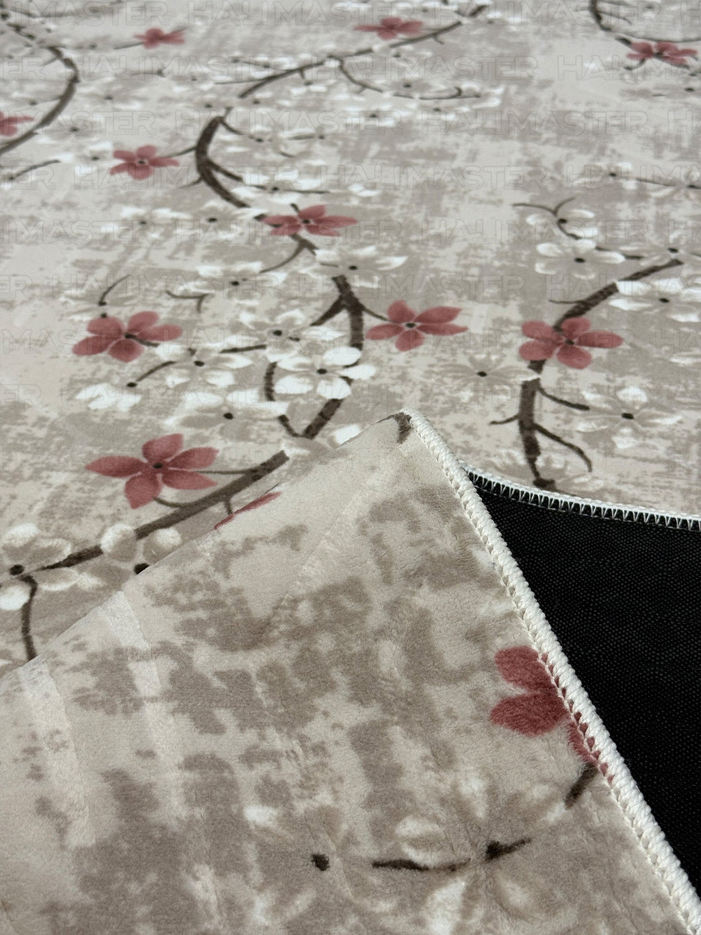 Jel Özel Ölçü Kesme Halı Yolluk - Krem Çiçek Desenli Modern Tasarım