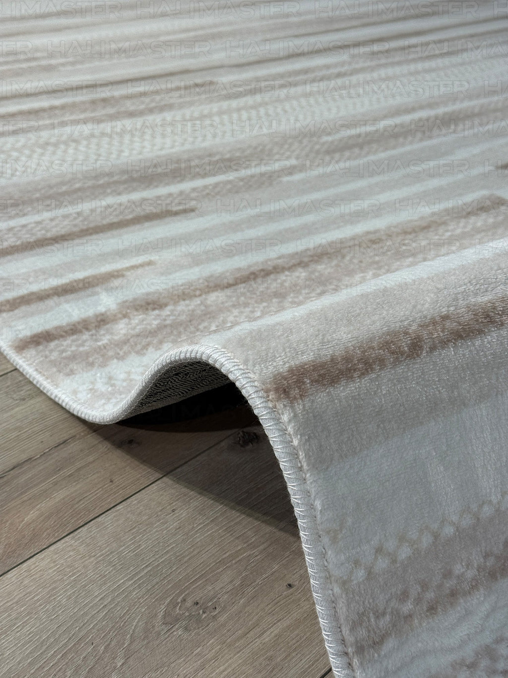Bambu Modern Bej Çizgili Dokuma Halı – Kaymaz Tabanlı, Özel Ölçü Kesilebilir