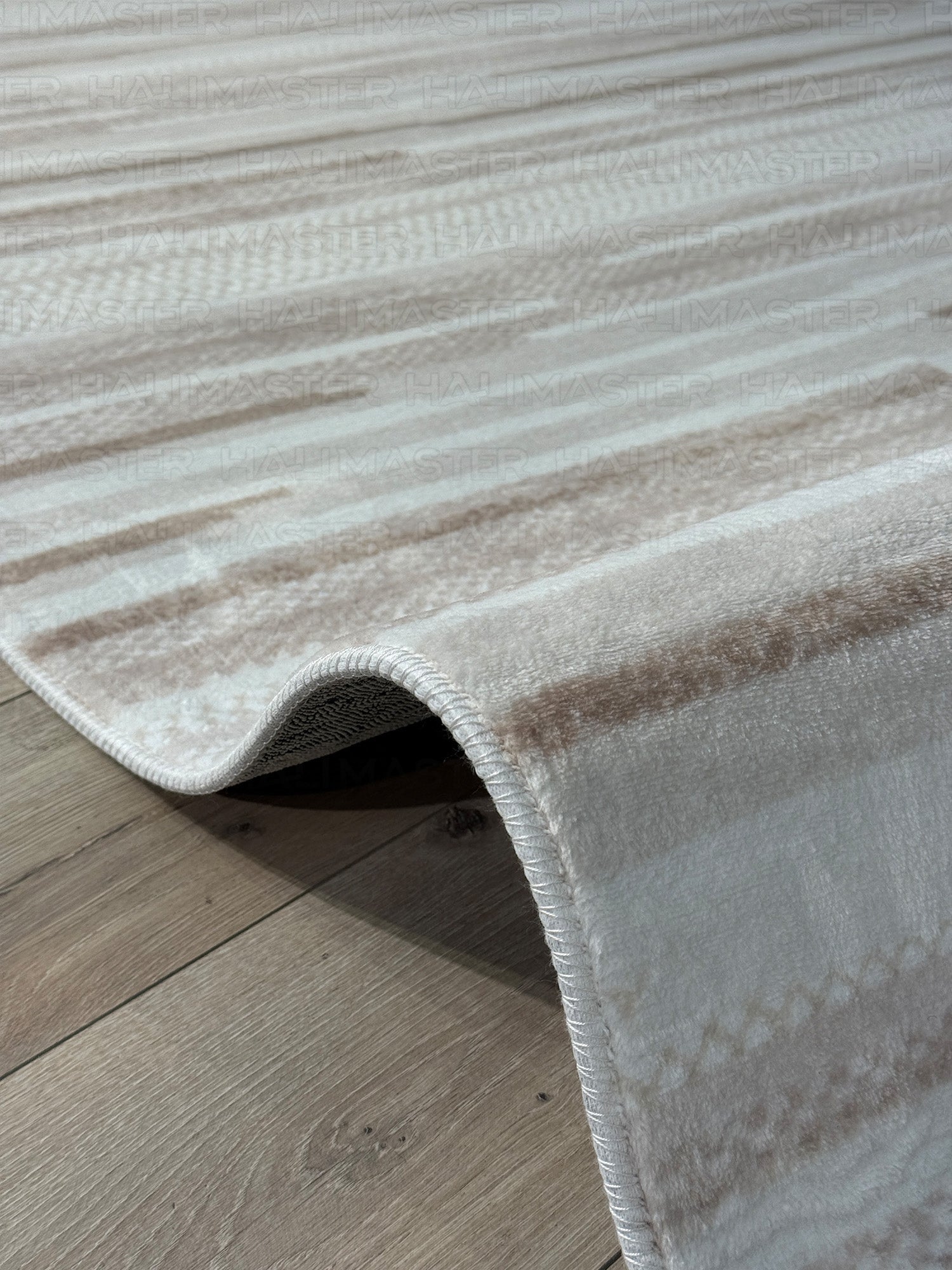 Bambu Modern Bej Çizgili Dokuma Halı – Kaymaz Tabanlı, Özel Ölçü Kesilebilir
