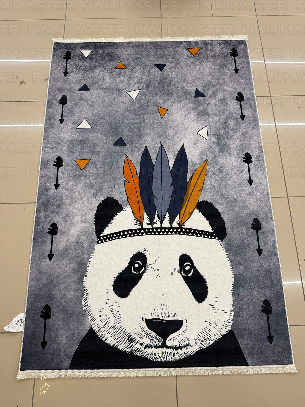 Kızılderili Panda Figürlü Modern Çocuk Odası Halısı - Antialerjik & Kaymaz Taban
