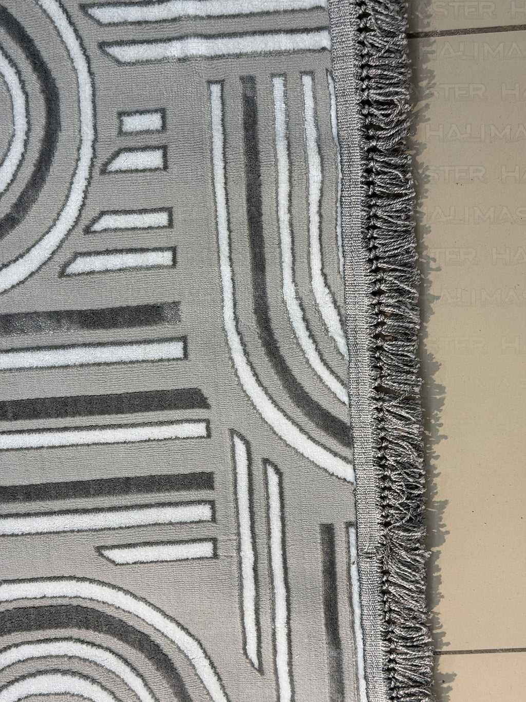 Premium Koleksiyon Geometrik Motifli Oval Halı - Gri Melanj Dokulu