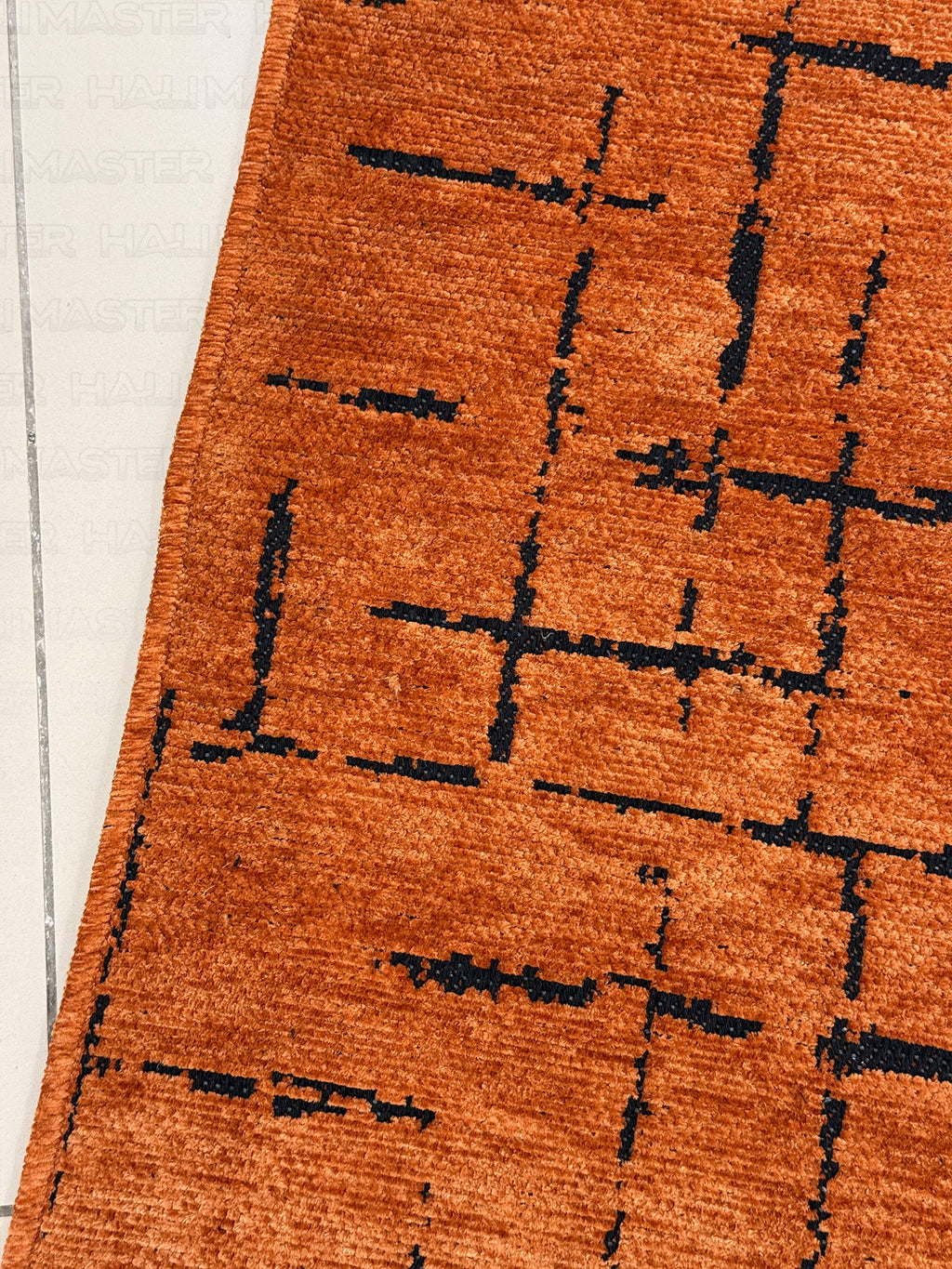 Kilim Siyah Çizgili Modern Kiremit Turuncu Salon Halısı ve Yolluk Özel Ölçü
