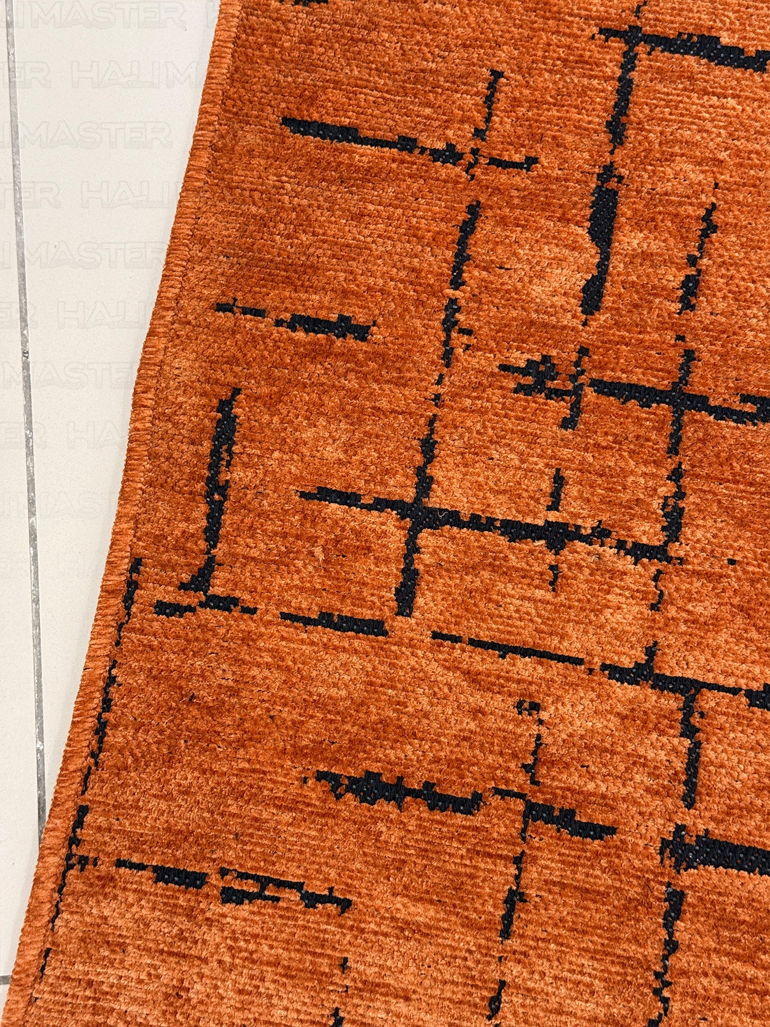 Kilim Siyah Çizgili Modern Kiremit Turuncu Salon Halısı ve Yolluk Özel Ölçü