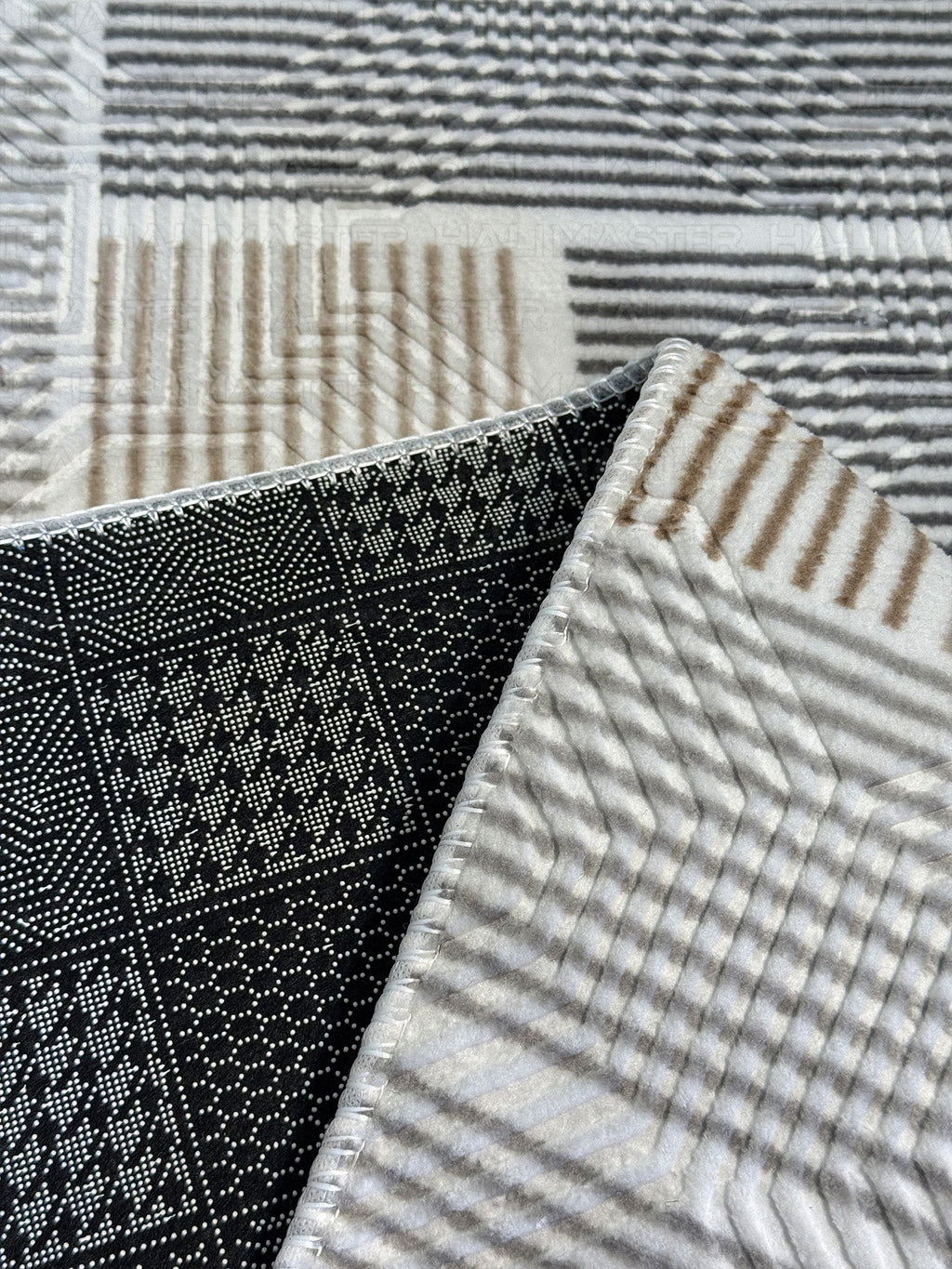 Dinarsu Minimalist U-Line Desenli Kahve - Bej  Vizon Kaymaz Taban Modern Halı