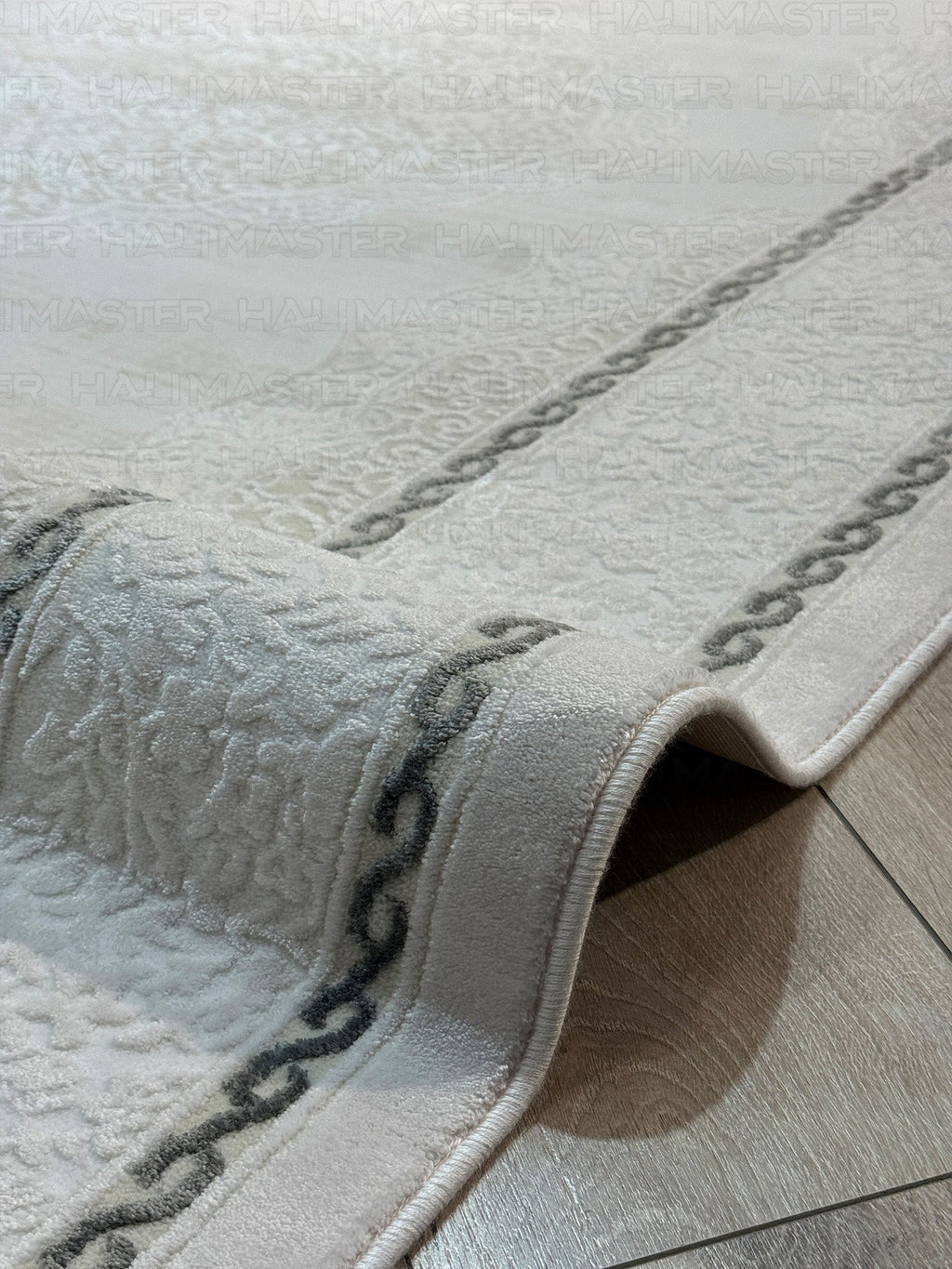 Krem Bej Madalyon Desenli Klasik Salon Halısı - Püsküllü Modern Makine Halısı