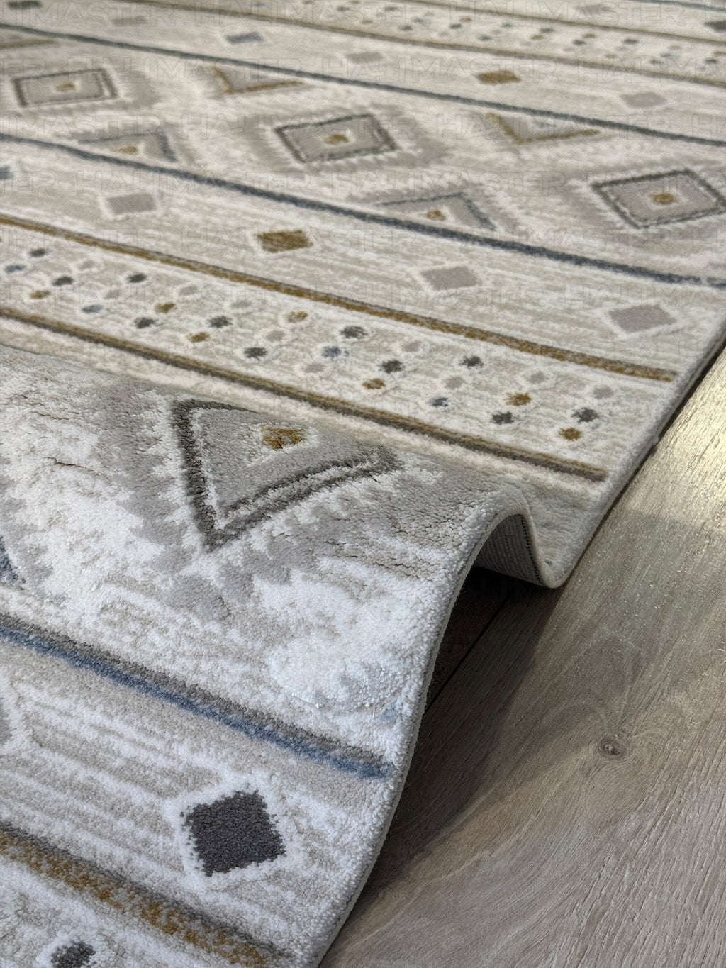 Akrilik Krem Bej Geometrik Desenli Modern Salon & Antre Halısı | Özel Ölçü