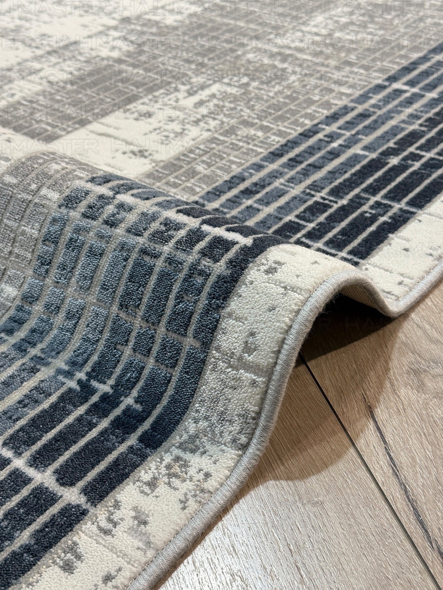 Modern Geometrik Desenli Gri Lacivert Salon Halısı - Soyut Tasarım Antrasit Halı