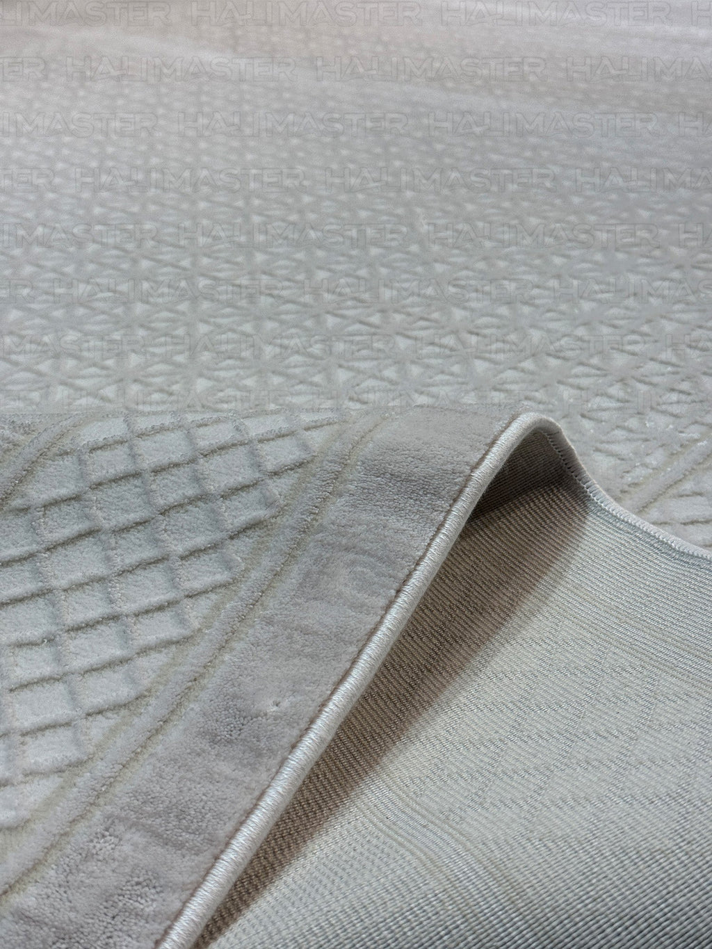 Modern Geometrik Desenli Saçaklı Salon Halısı - Ekru / Krem