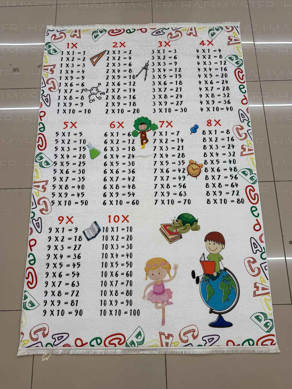 Eğitici Çarpım Tablosu Desenli Çocuk ve Bebek Odası Halısı - Kaymaz Tabanlı  Oyun Halısı