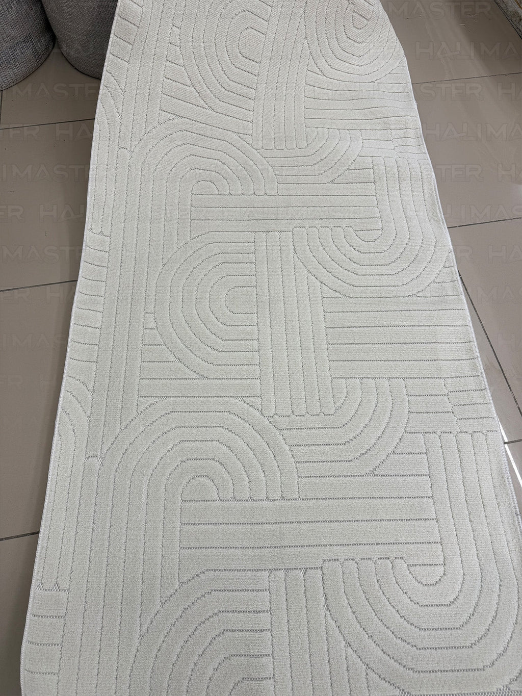 Dekoratif Krem Kabartma Desenli Modern Salon & Yolluk Halı