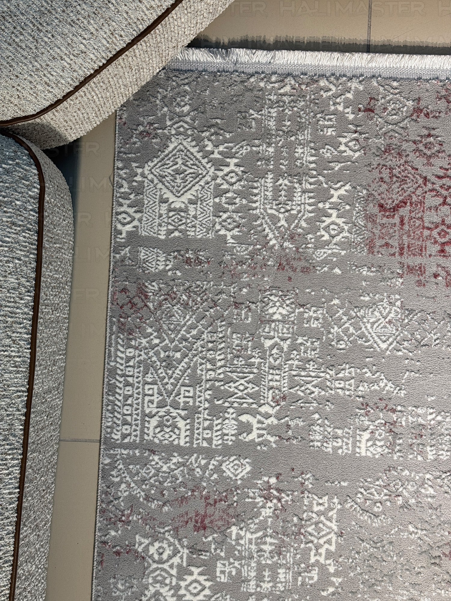 Gri Eskitme Desenli Modern Salon Halısı - Vintage Görünümlü Antrasit Halı