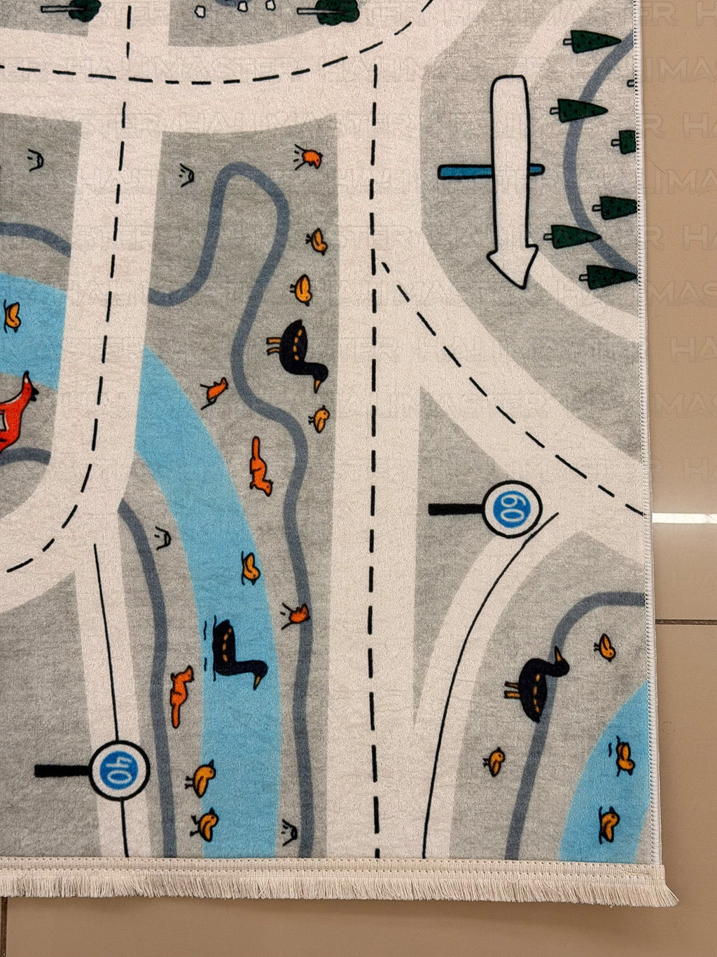 Eğitici Şehir ve Yol Temalı Çocuk Odası Halısı - Kaymaz Tabanlı Oyun Halısı