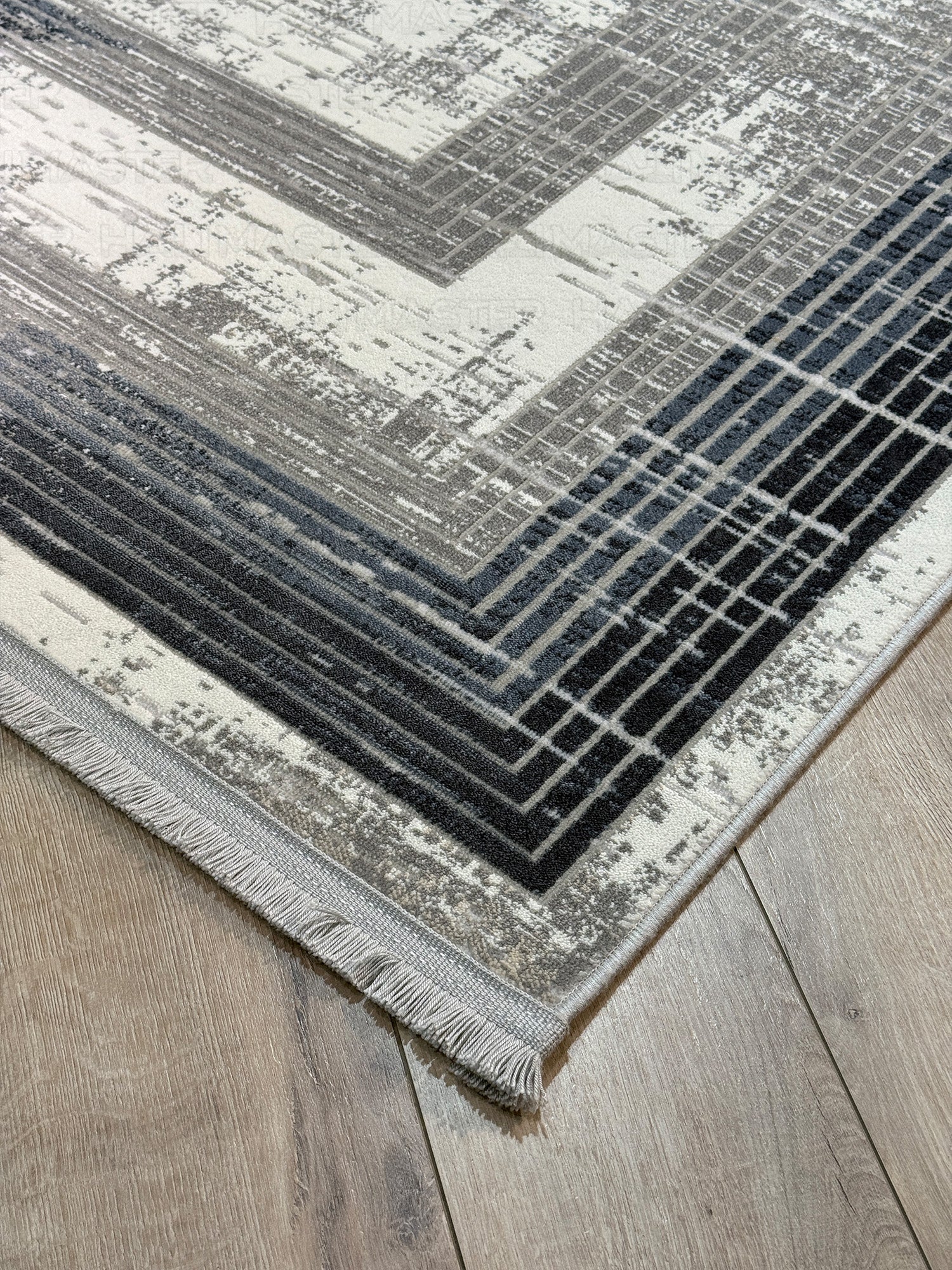 Modern Geometrik Desenli Gri Lacivert Salon Halısı - Soyut Tasarım Antrasit Halı