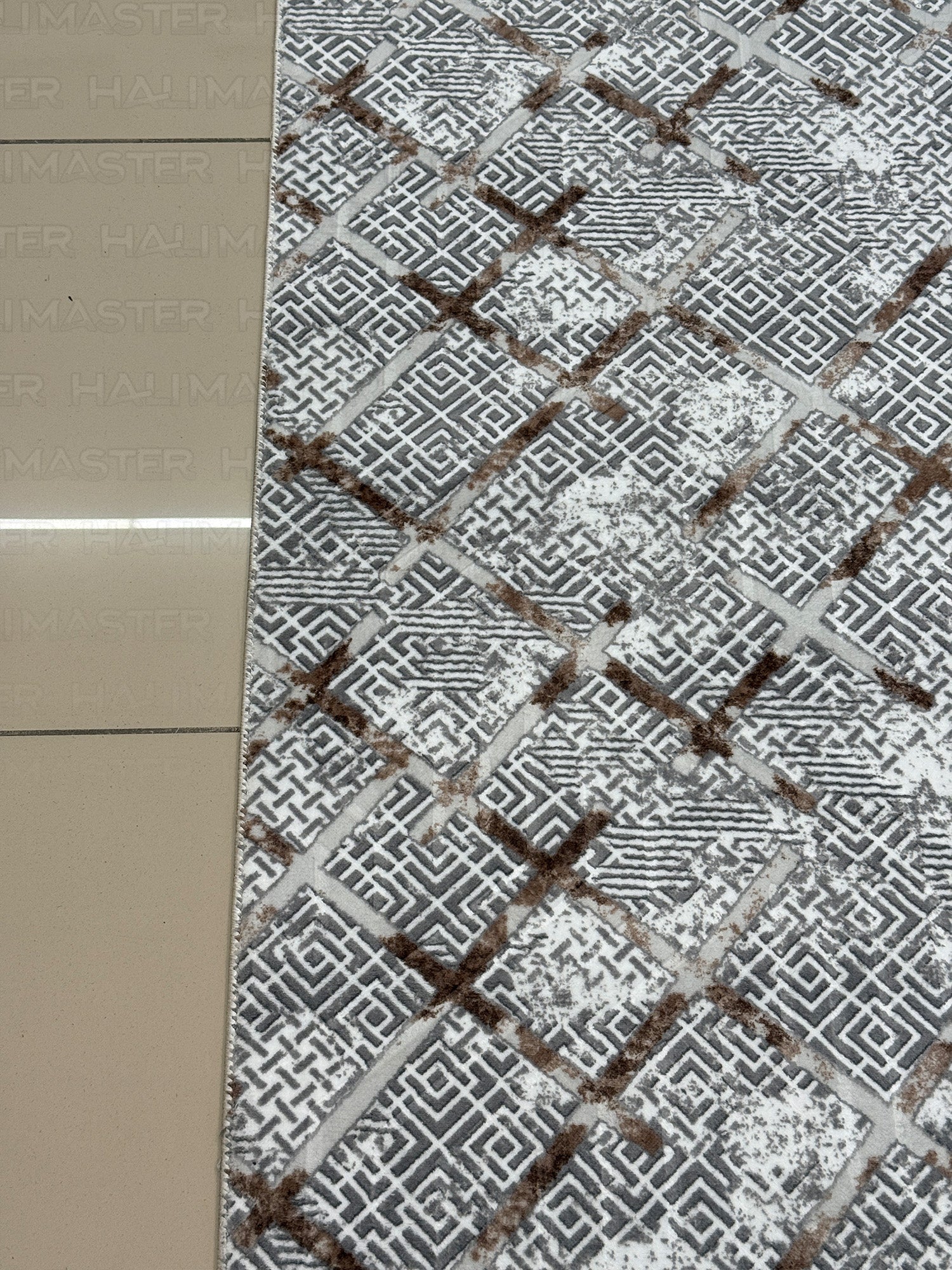 Modern Geometrik Desenli Eskitme Halı - 4m² (160x230) Antrasit Krem Salon Halısı