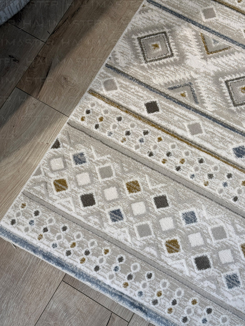 Akrilik Krem Bej Geometrik Desenli Modern Salon & Antre Halısı | Özel Ölçü