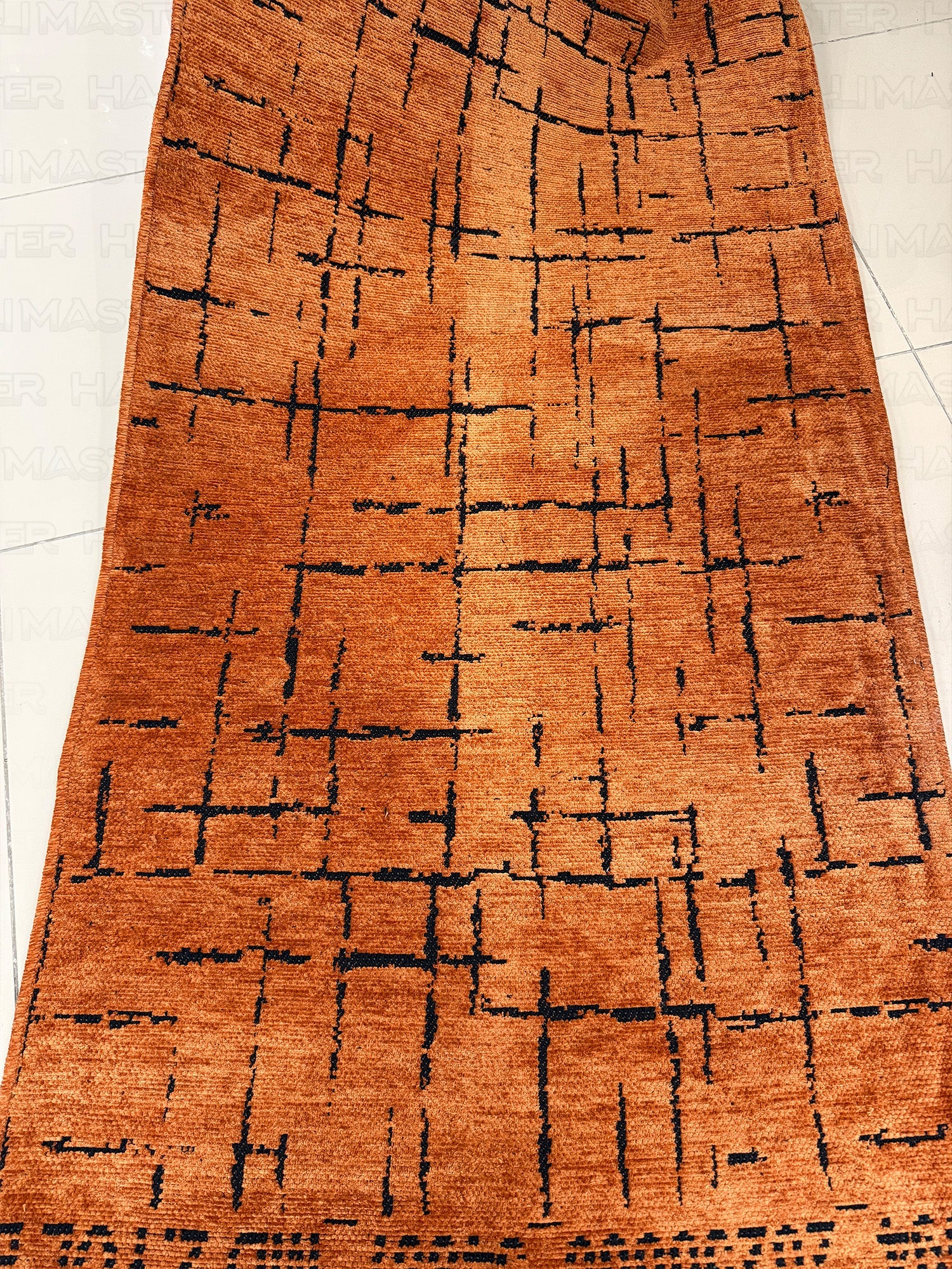 Kilim Siyah Çizgili Modern Kiremit Turuncu Salon Halısı ve Yolluk Özel Ölçü