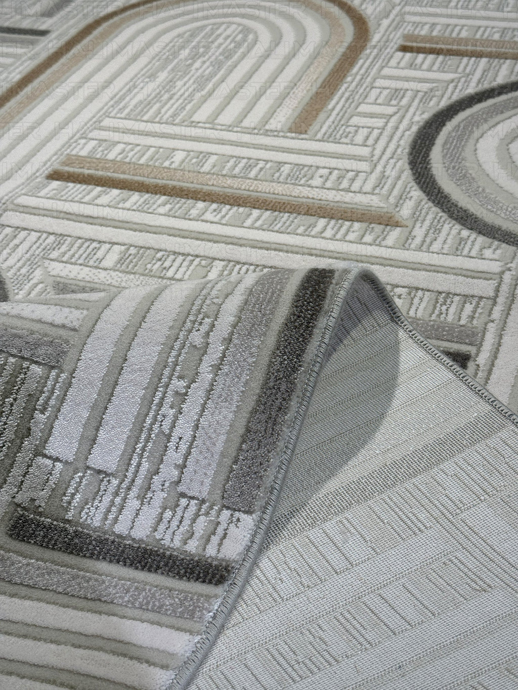 Neva Modern Kemer Desenli Bej Gri Özel Ölçü Yolluk-Halı