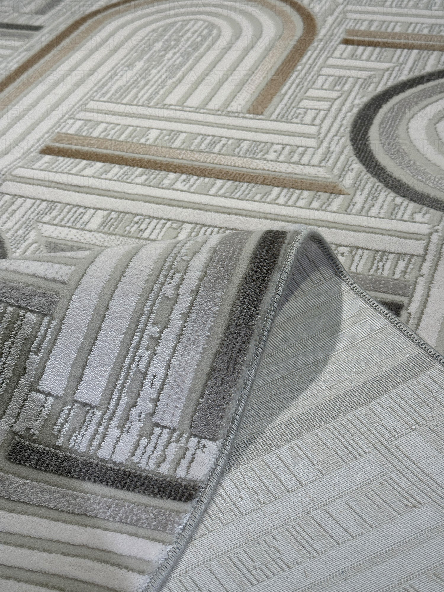 Neva Modern Kemer Desenli Bej Gri Özel Ölçü Yolluk-Halı