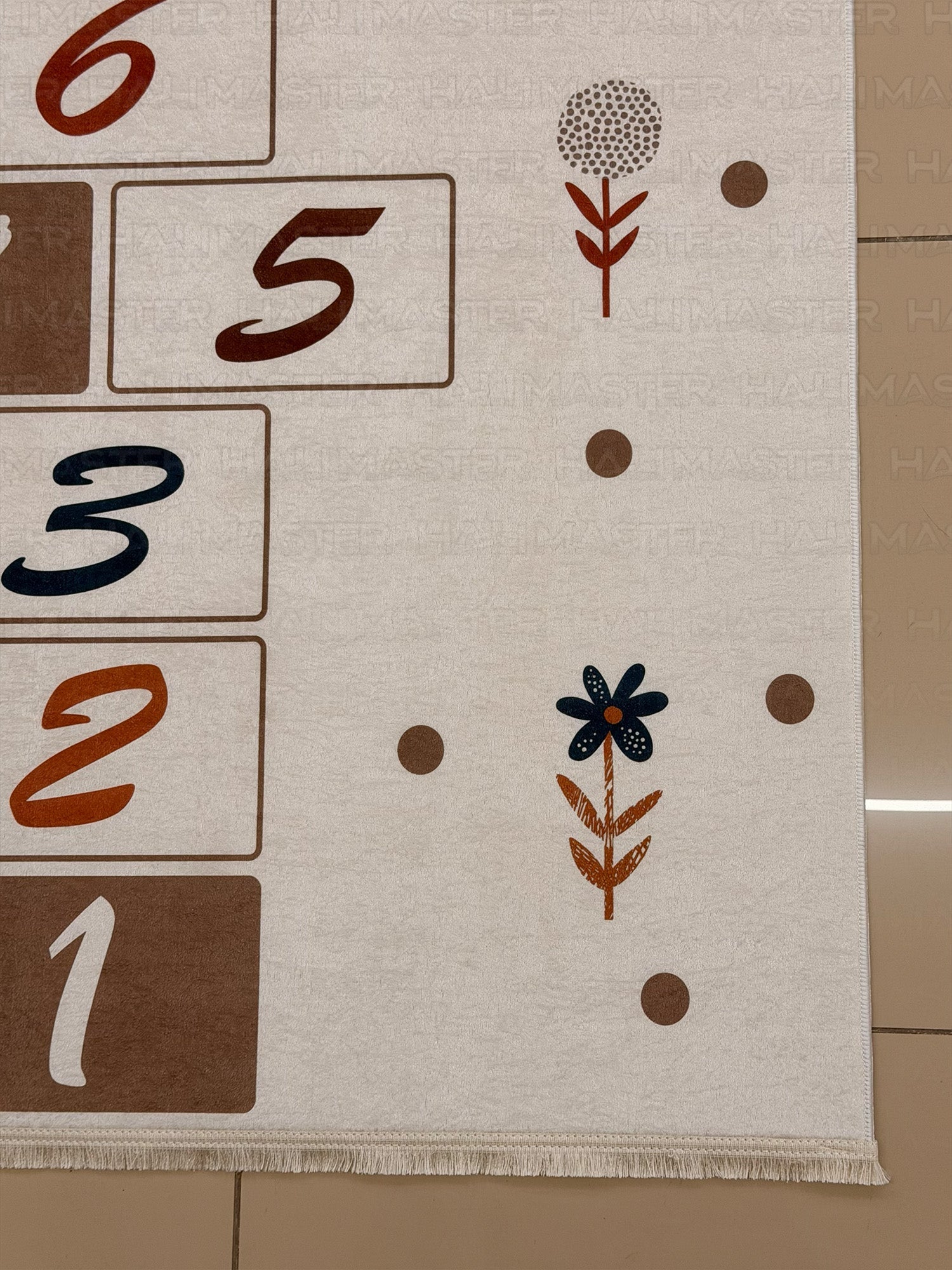 Boho Gökkuşağı ve Seksek Desenli Çocuk Odası Halısı - Eğitici ve Kaymaz Tabanlı Oyun Halısı