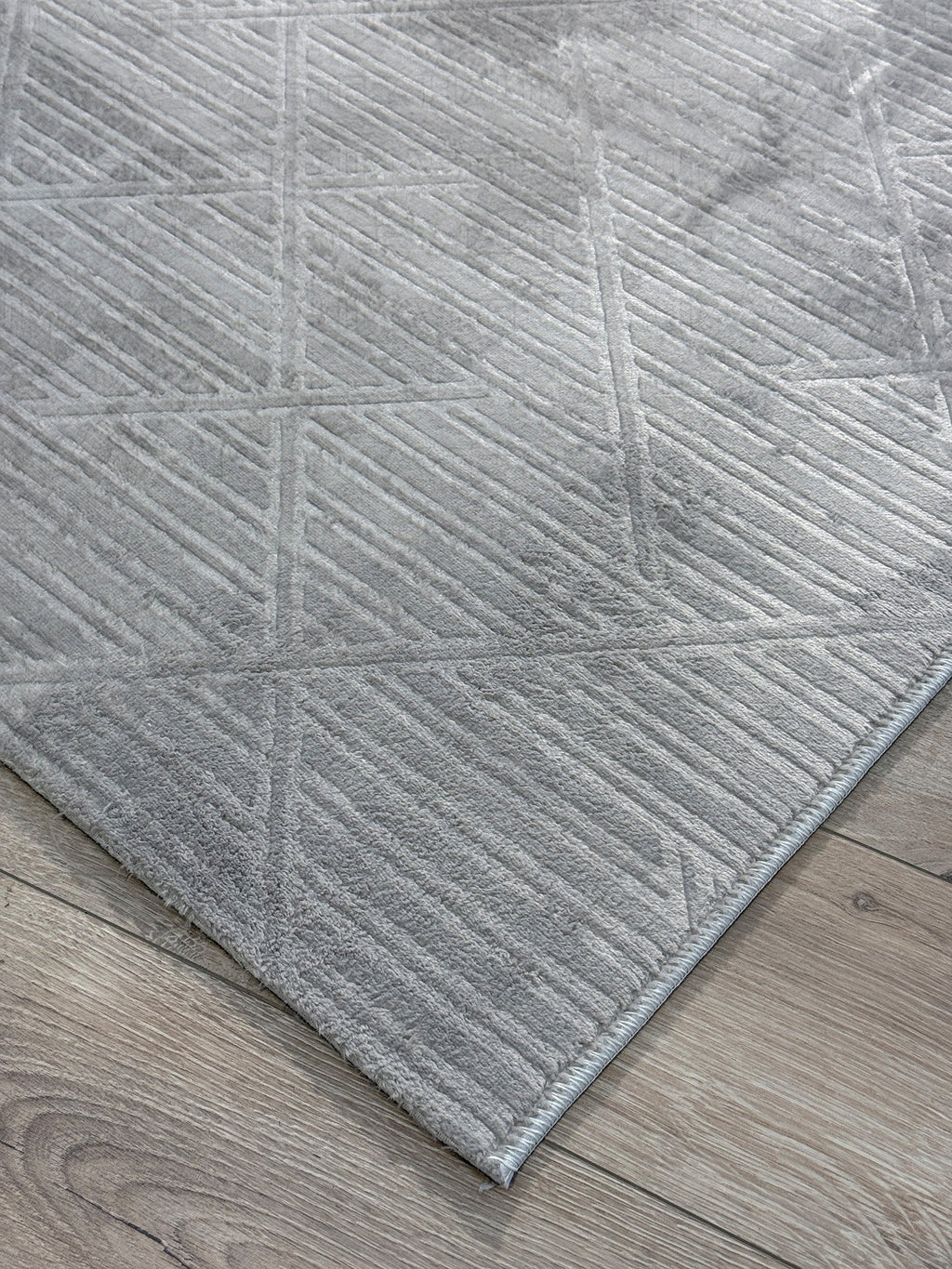 Bambu Gri Modern Geometrik Kaymaz Taban Özel Ölçü Kesilebilir Halı Yolluk