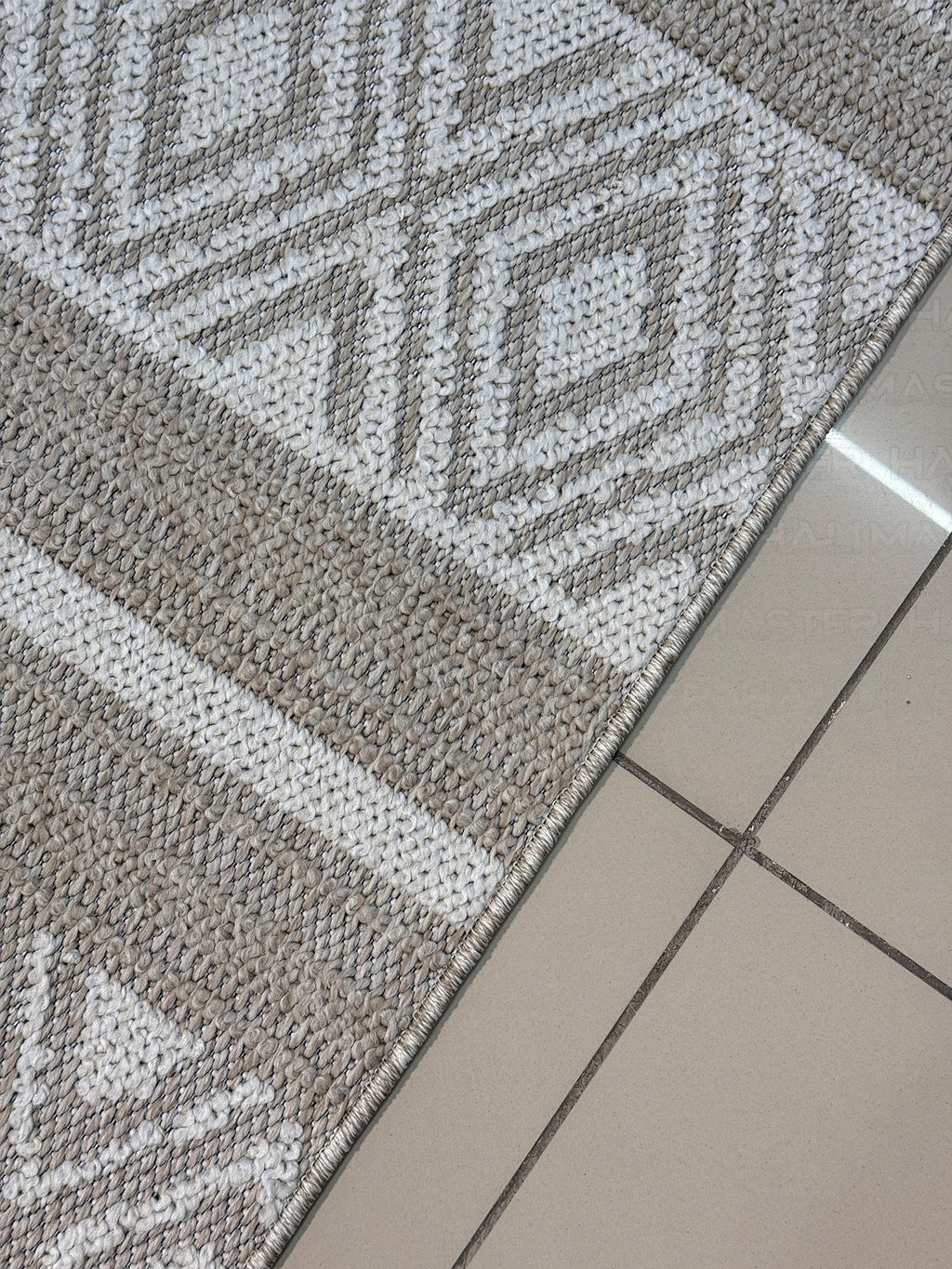 Modern Geometrik Desenli Krem Kahve Dekoratif Salon ve Oturma Odası Halısı - 4m² - Saçaklı