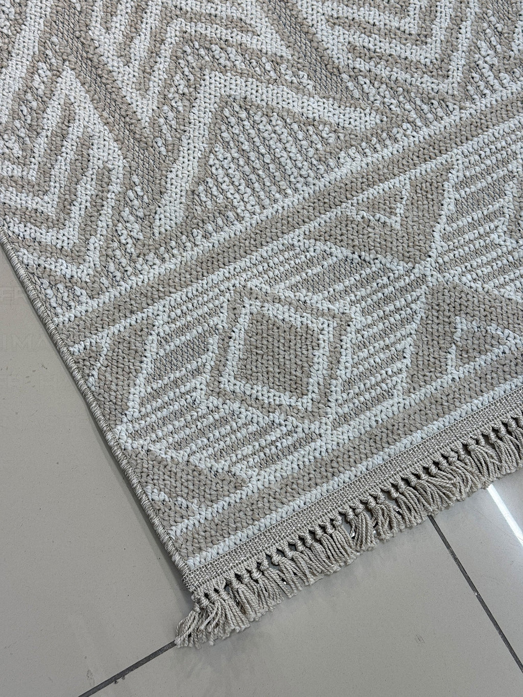 Bohem İskandinav Tarzı Etnik Motifli Bej Kahve Dokuma Halı - 4m² (160x230)