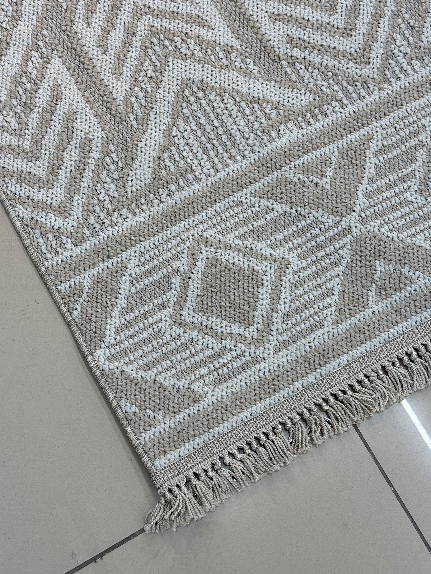 Bohem İskandinav Tarzı Etnik Motifli Bej Kahve Dokuma Halı - 4m² (160x230)