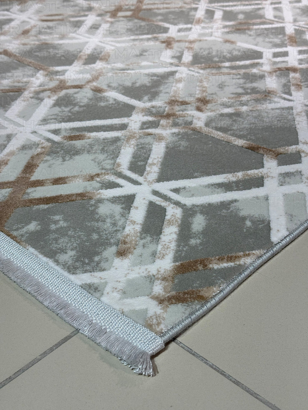 Modern Geometrik Desenli Eskitme Halı - Toprak ve Gri Tonları