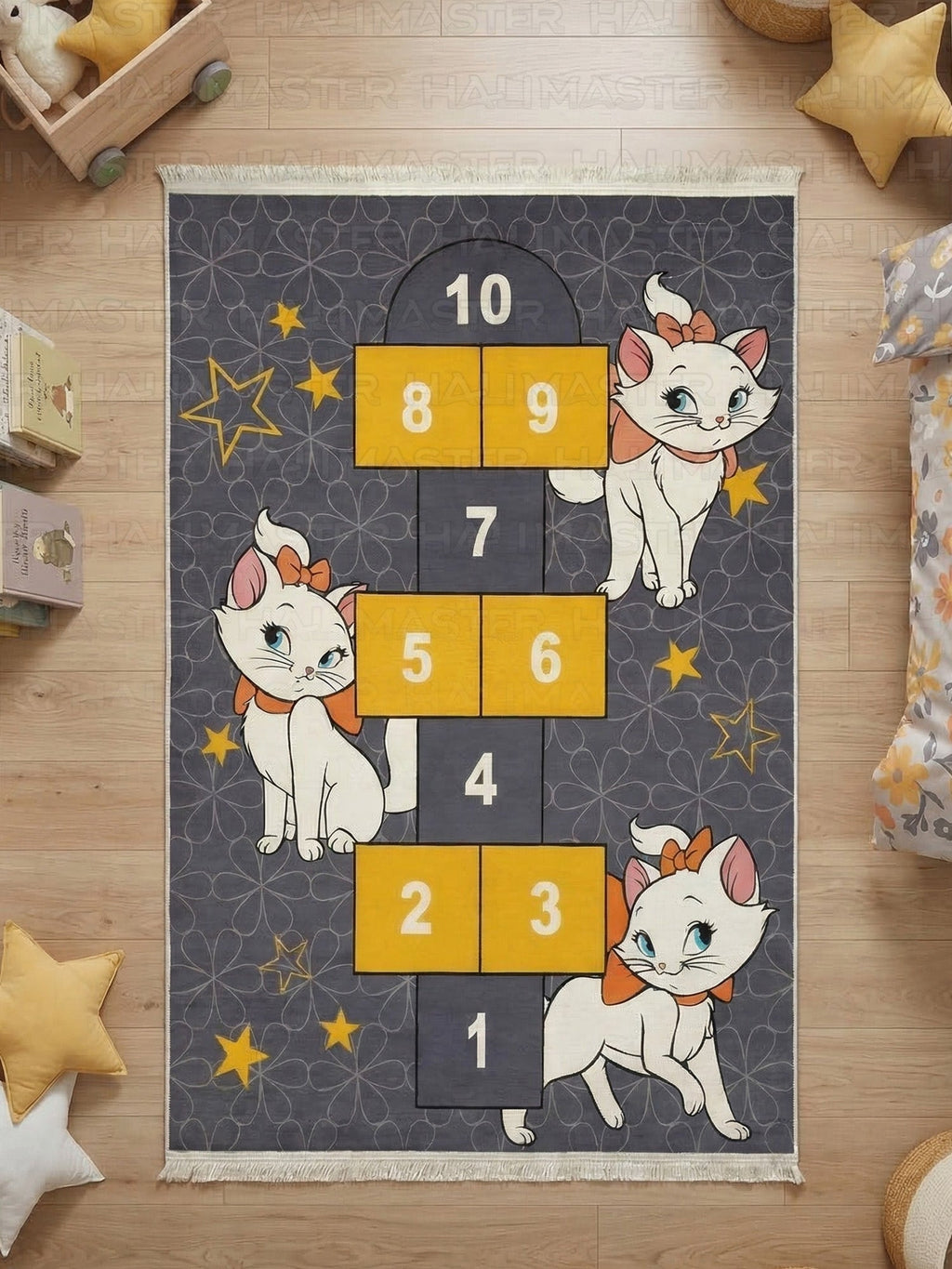 Aristocats Marie Figürlü Seksek Oyun Halısı - Eğitici Çocuk Odası Halısı
