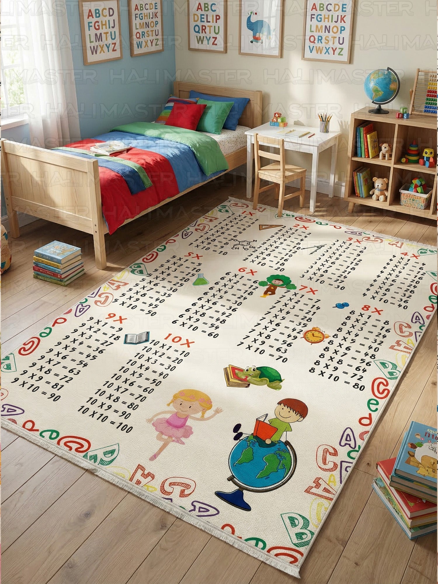 Eğitici Çarpım Tablosu Desenli Çocuk ve Bebek Odası Halısı - Kaymaz Tabanlı  Oyun Halısı
