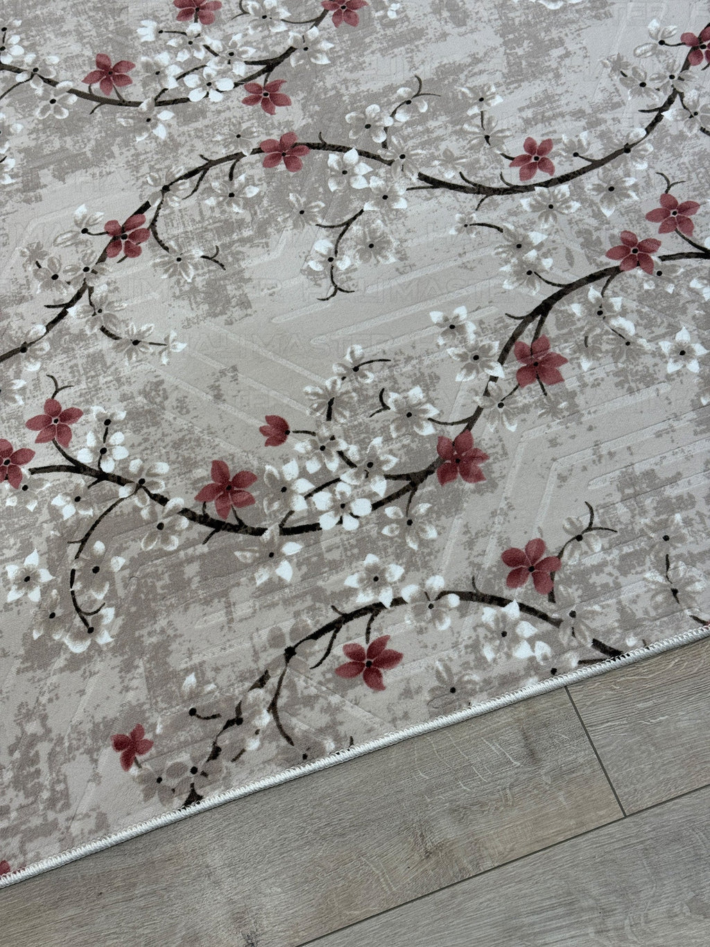 Jel Özel Ölçü Kesme Halı Yolluk - Krem Çiçek Desenli Modern Tasarım