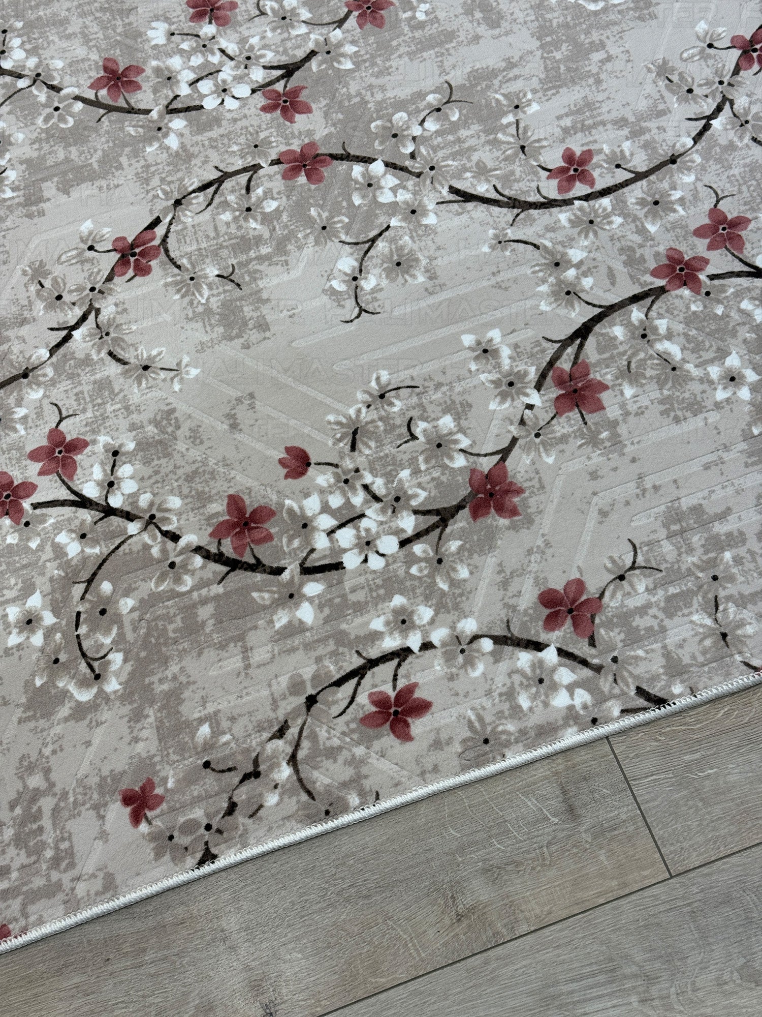 Jel Özel Ölçü Kesme Halı Yolluk - Krem Çiçek Desenli Modern Tasarım