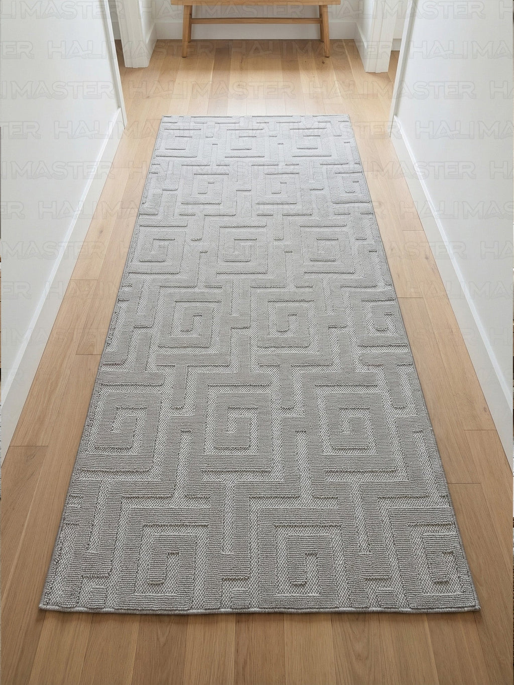 Dekoratif Gri Labirent Desenli Modern Kabartma Halı - Özel Ölçü Seçeneğiyle
