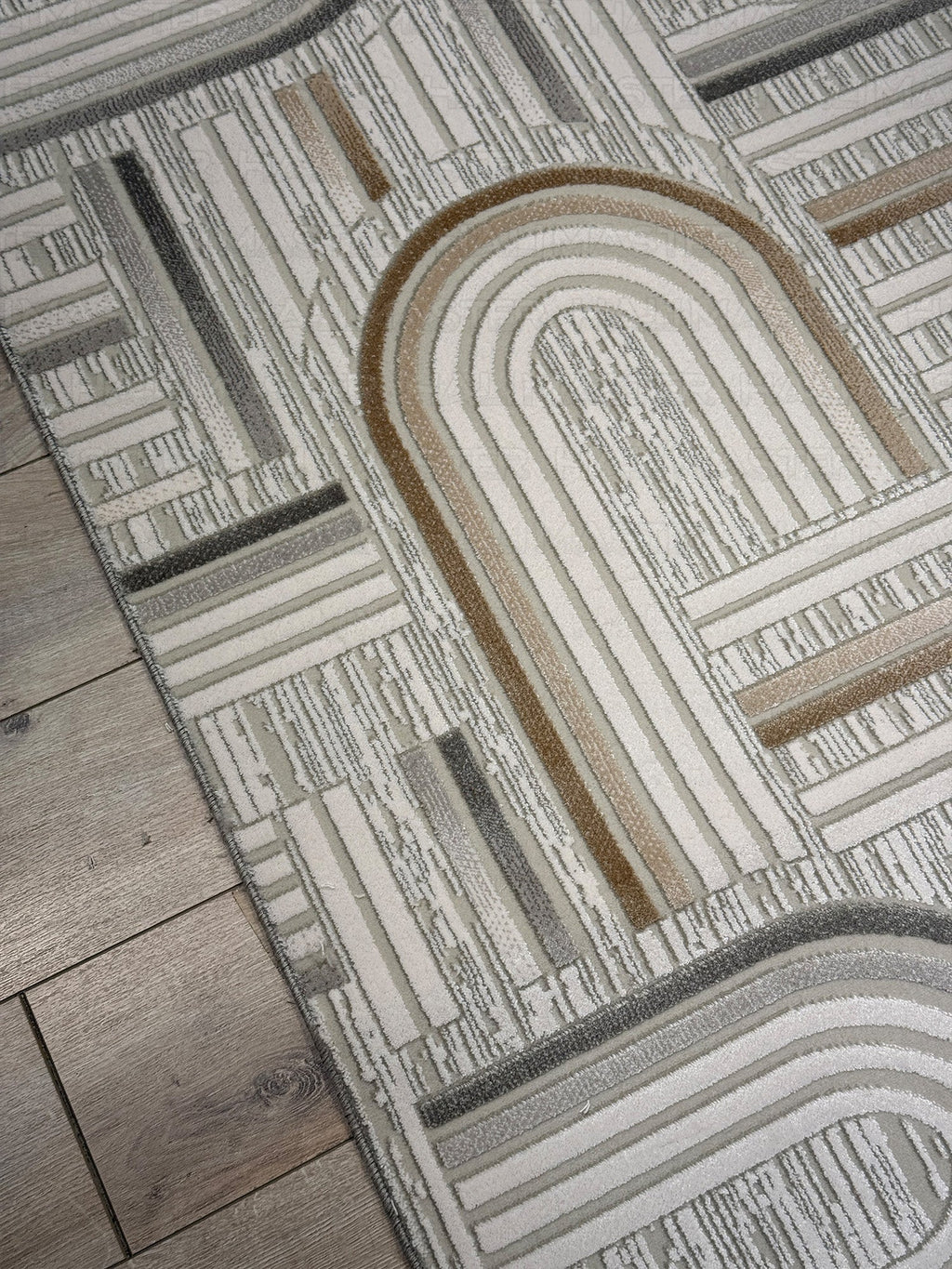 Neva Modern Kemer Desenli Bej Gri Özel Ölçü Yolluk-Halı