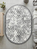 Antrasit Çizgili Geometrik Desenli Oval Halı
