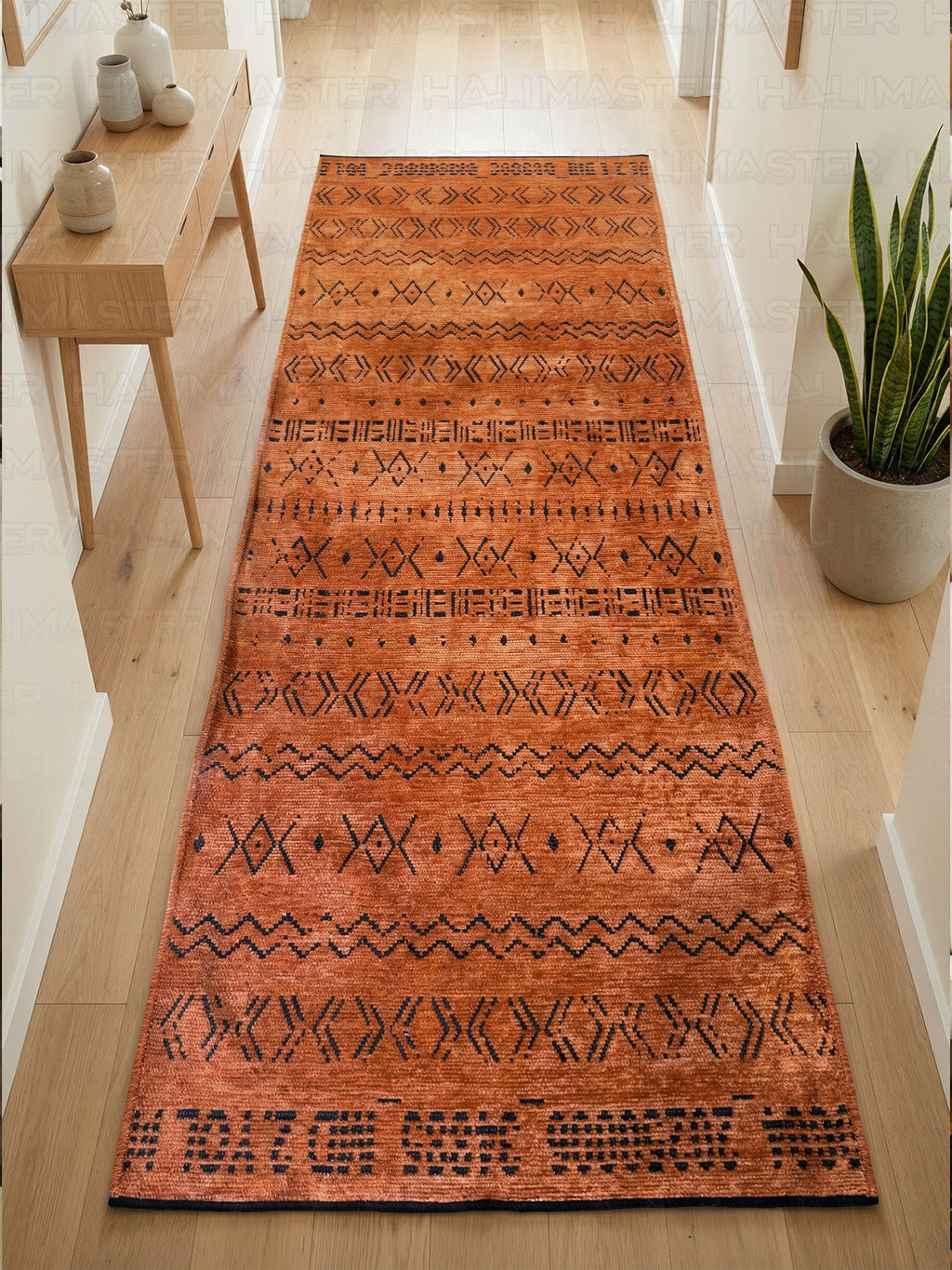 Kilim Etnik Desenli Kiremit Turuncu Modern Halı & Yolluk - Özel Ölçü Seçeneği
