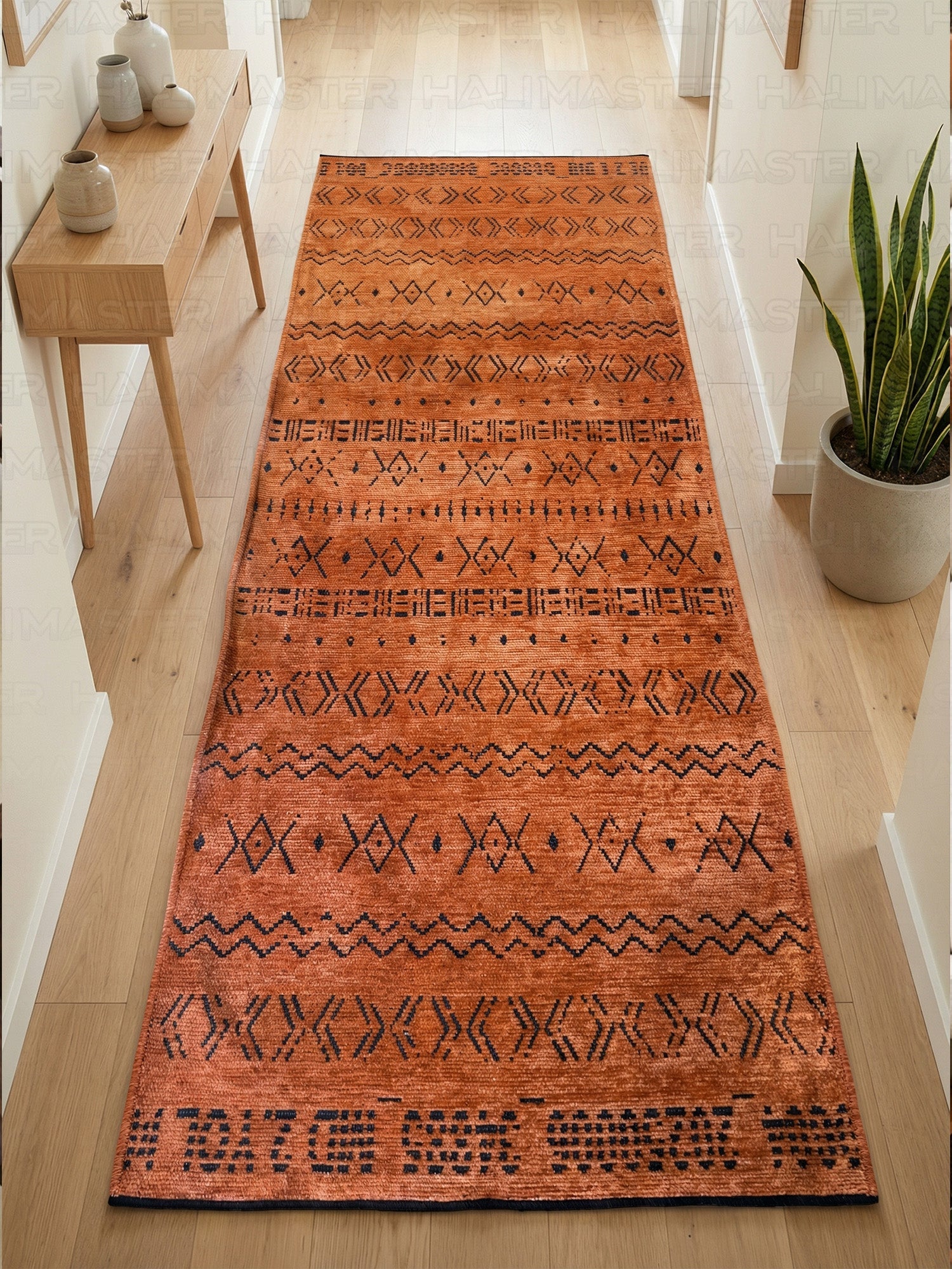 Kilim Etnik Desenli Kiremit Turuncu Modern Halı & Yolluk - Özel Ölçü Seçeneği