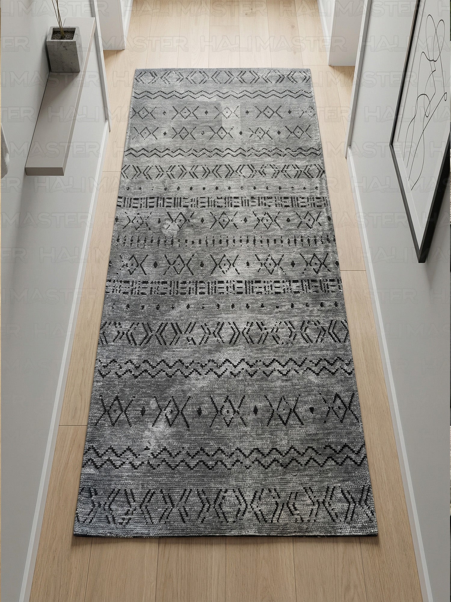 Kilim Etnik Desenli Antrasit Siyah Modern Halı & Yolluk - Özel Ölçü Seçeneği