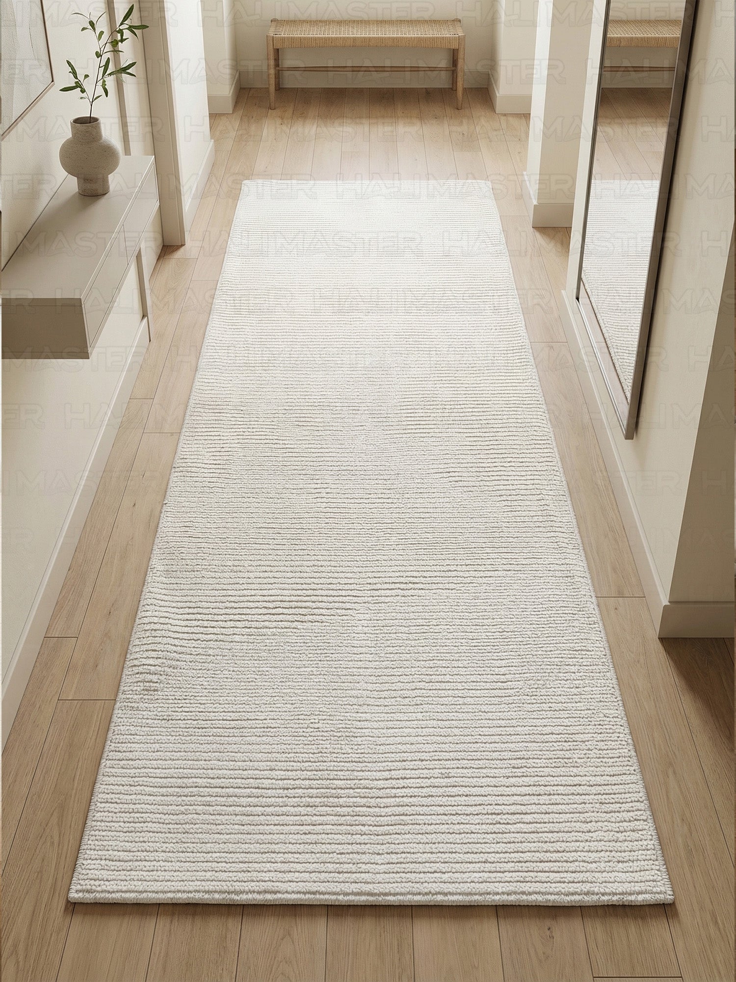 Dekoratif Ekru Lineer Dokulu Modern Yolluk ve Halı | Özel Ölçü