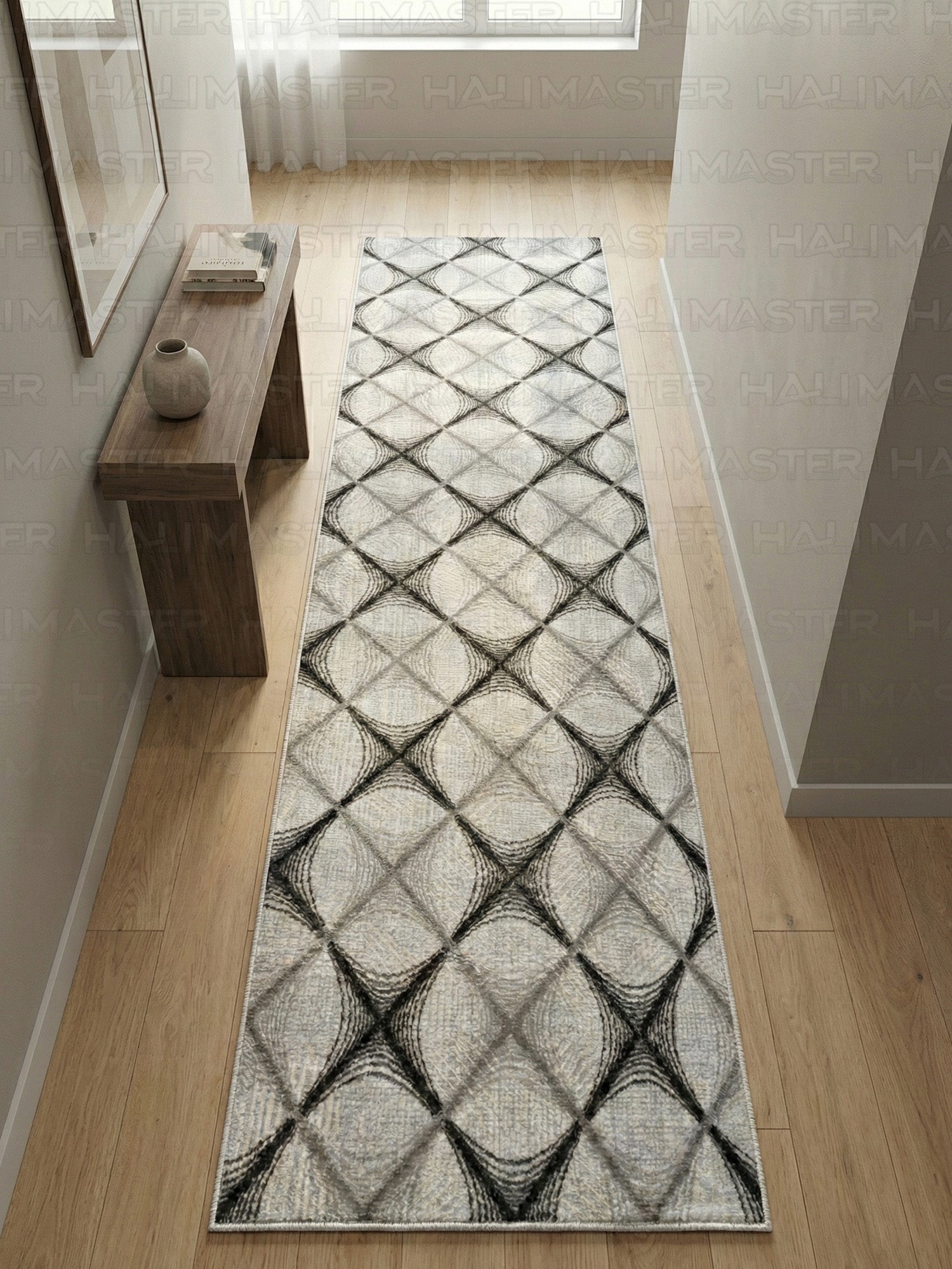 Dinarsu Vizon Krem Minimalist Çizgili Modern Halı - Kaymaz Taban - Özel Ölçü