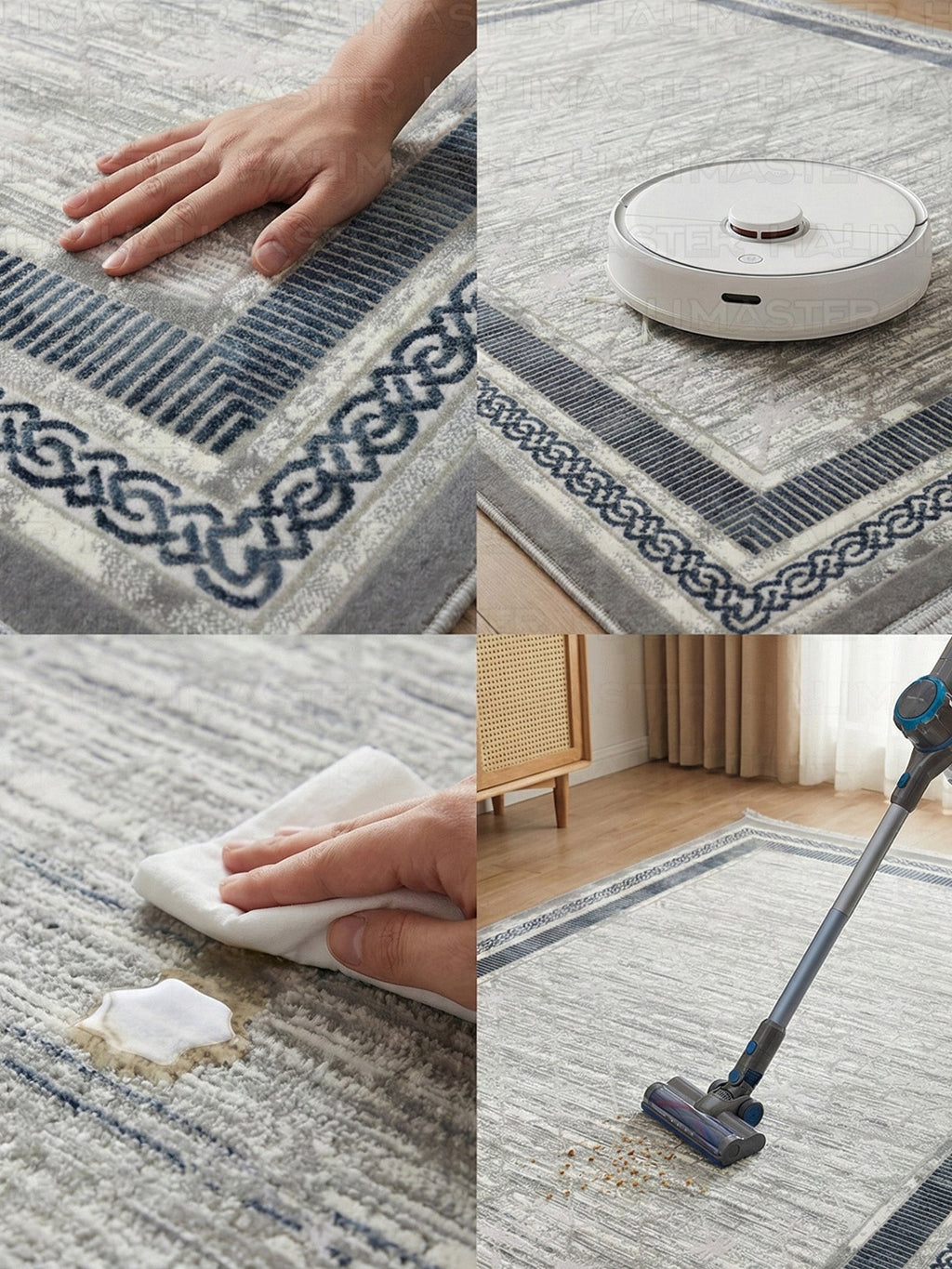 Antrasit Gri Modern Tasarım Zincir Bordürlü Dekoratif Halı