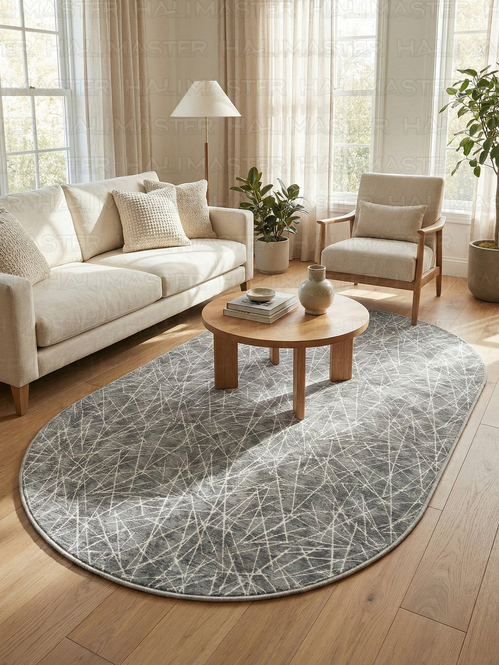 Jel Modern Gri Antrasit Geometrik Çizgili Özel Ölçü Kesme Halı