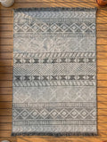 Gri Geometrik Desenli Modern  Halı 4m² - Saçaklı Antrasit Halı