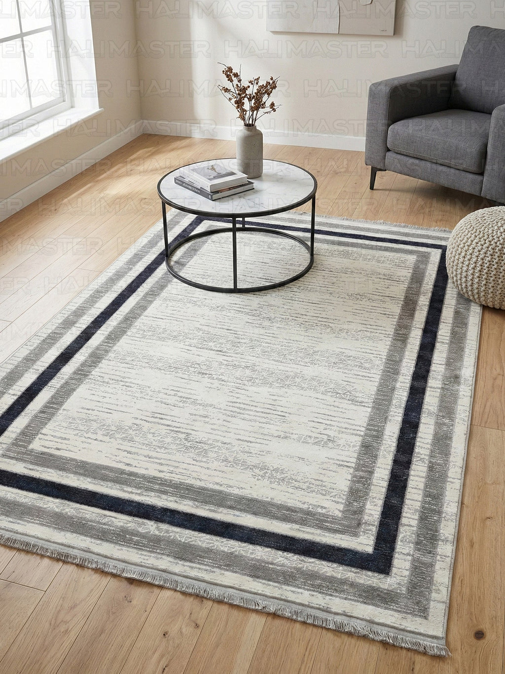 Minimalist Çerçeve Tasarımlı Dokulu Gri Antrasit Modern Halı