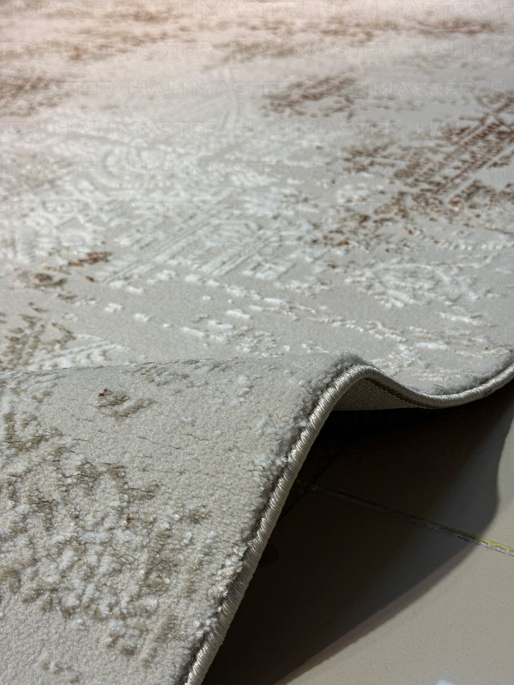 Vintage Eskitme Desenli Modern Salon Halısı - Krem ve Toprak Tonları