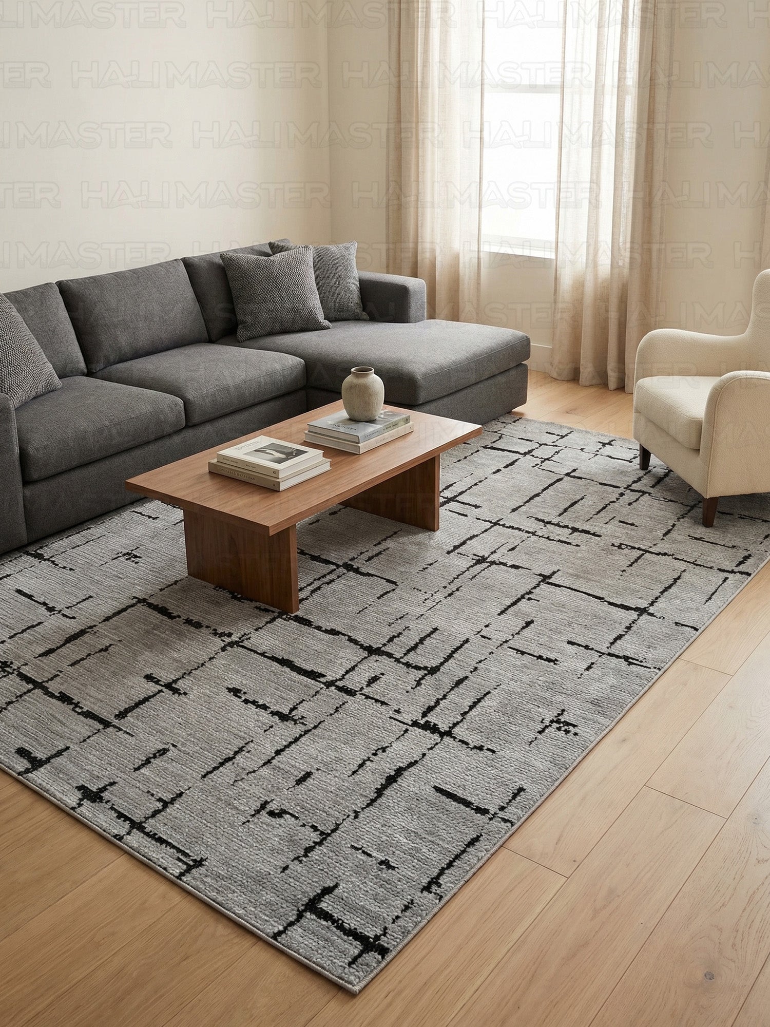 Kilim Siyah Çizgili Modern Gri Salon Halısı ve Yolluk Özel Ölçü