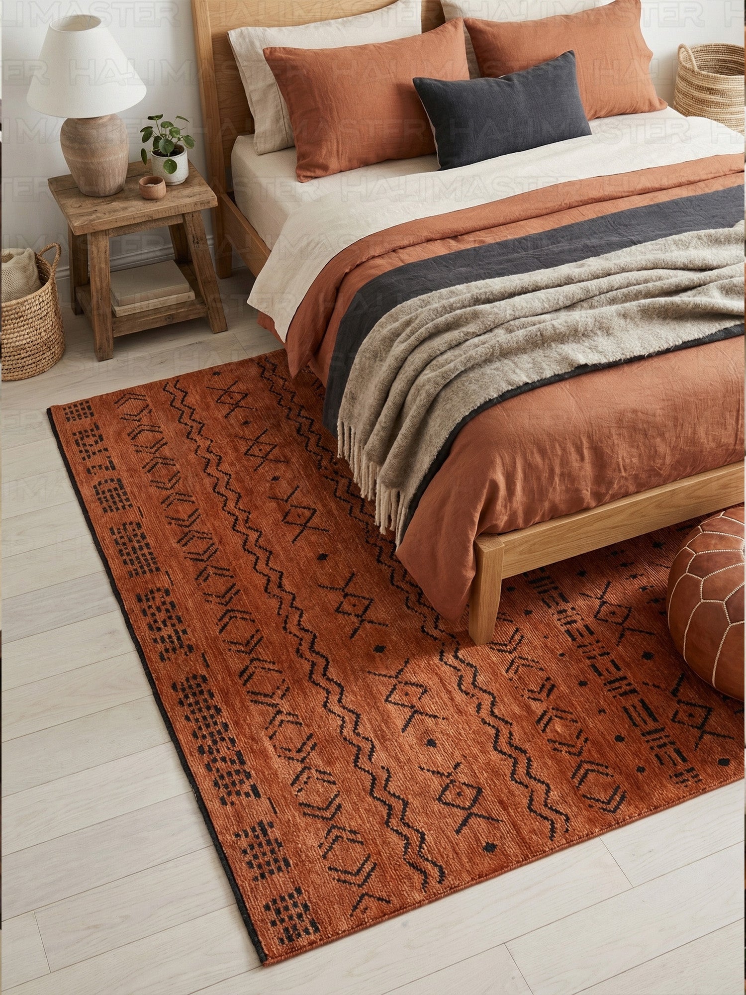 Kilim Etnik Desenli Kiremit Turuncu Modern Halı & Yolluk - Özel Ölçü Seçeneği