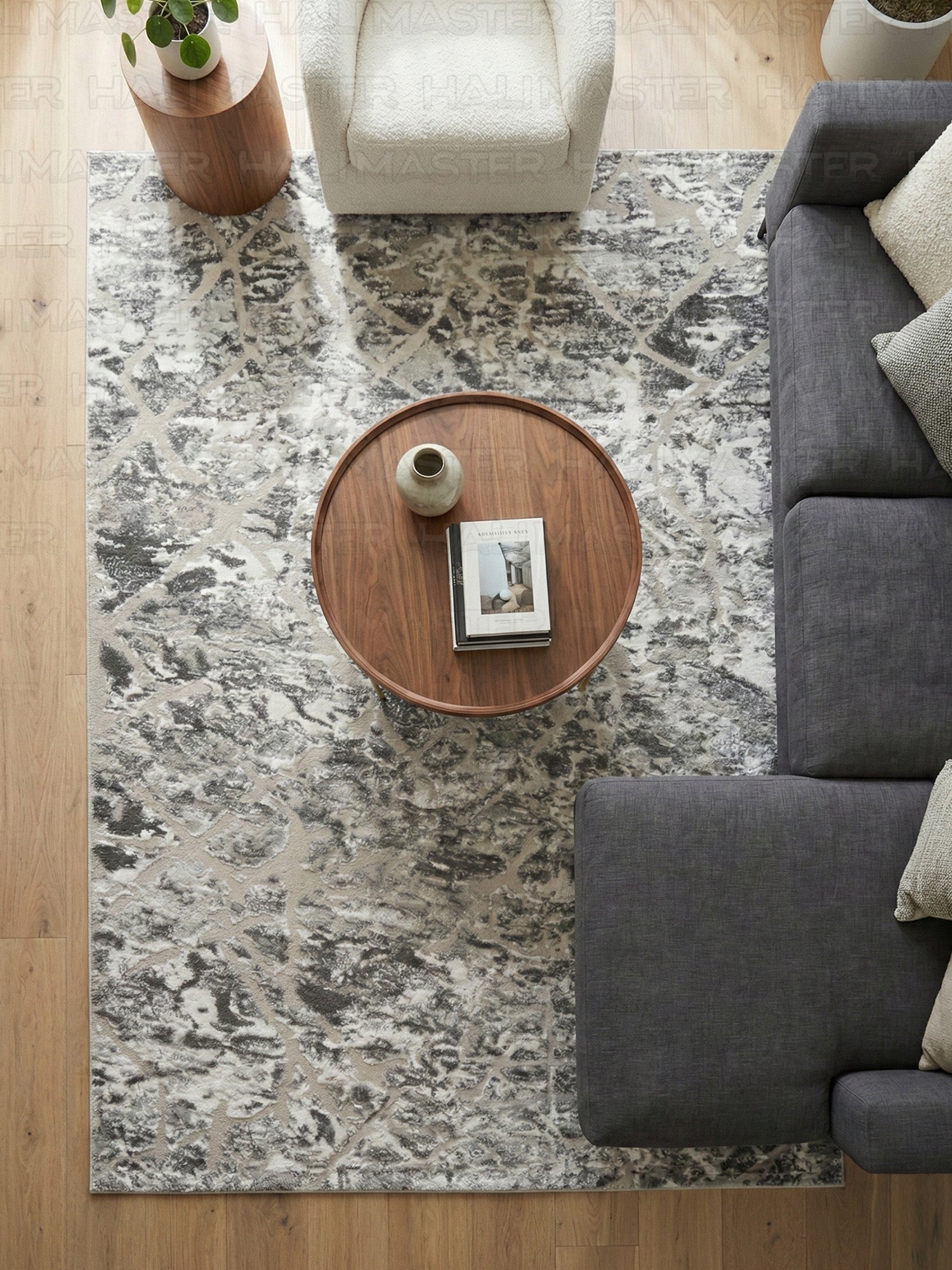 Akrilik Modern Gri Bej Soyut Desenli Salon & Koridor Halısı – Özel Ölçü , Kabartmalı Dokulu Luxury Tasarım