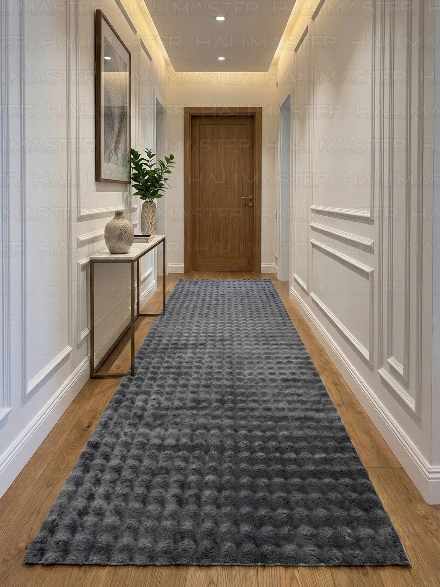 Gri Tavşan Tüyü Peluş Halı - Özel Ölçü Kaymaz Tabanlı 3D Kabartmalı Kesme Halı